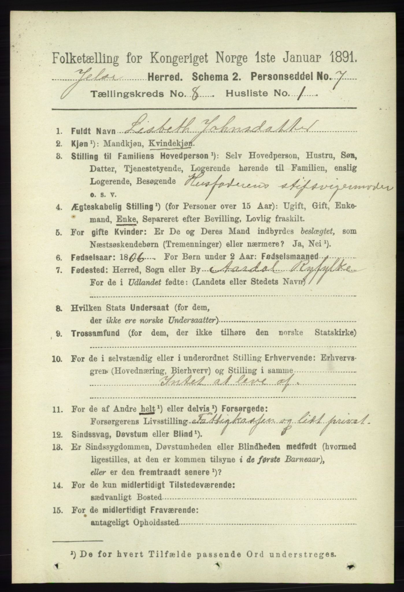 RA, 1891 census for 1138 Jelsa, 1891, p. 1809