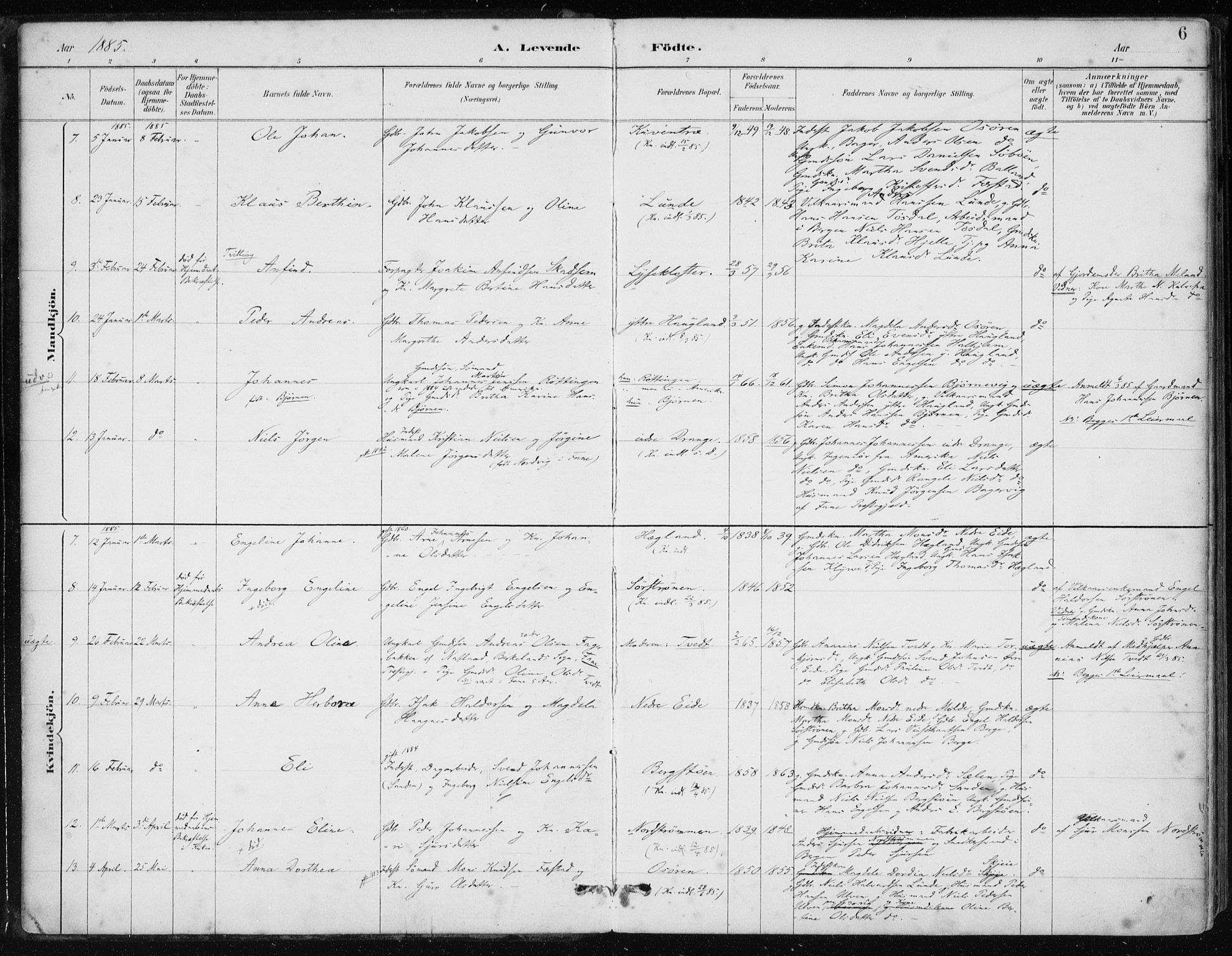 Os sokneprestembete, SAB/A-99929: Parish register (official) no. B 1, 1885-1902, p. 6