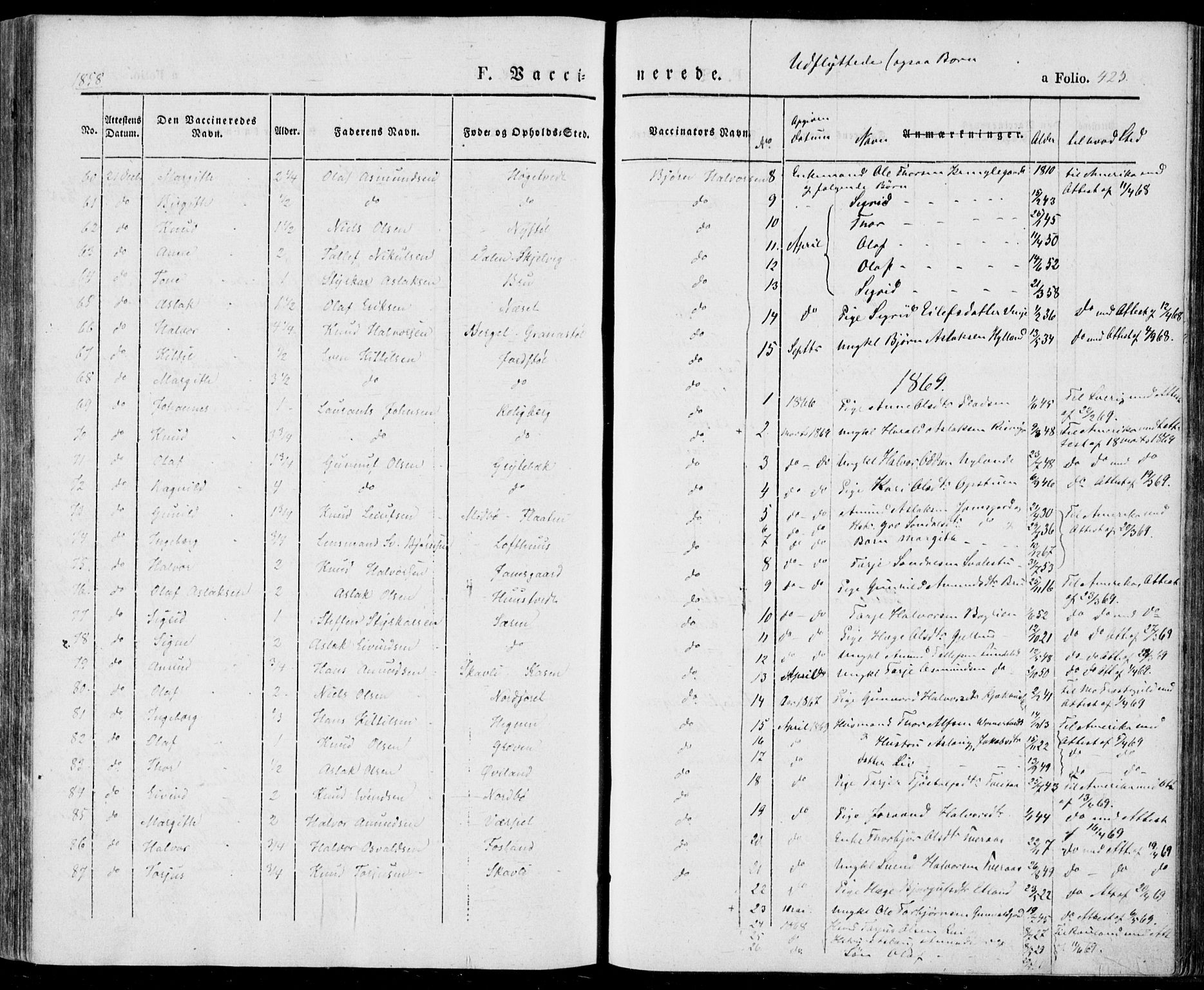 Vinje kirkebøker, SAKO/A-312/F/Fa/L0004: Parish register (official) no. I 4, 1843-1869, p. 425