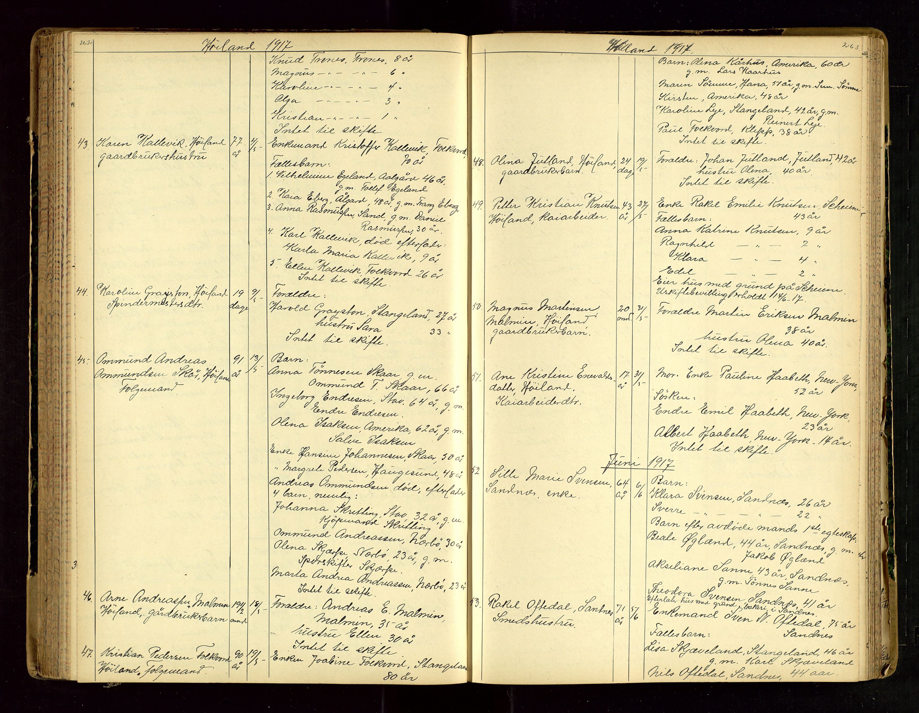 Jæren sorenskriveri, AV/SAST-A-100310/01/5/52/52B/L0003: DØDSFALLPROTOKOLL, 1910-1916, p. 262-263