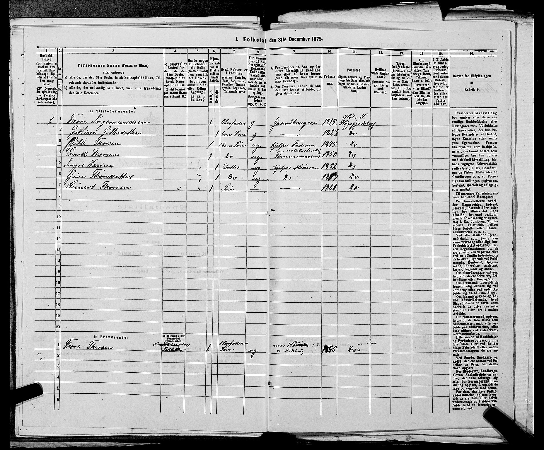 SAST, 1875 census for 1128P Høgsfjord, 1875, p. 883