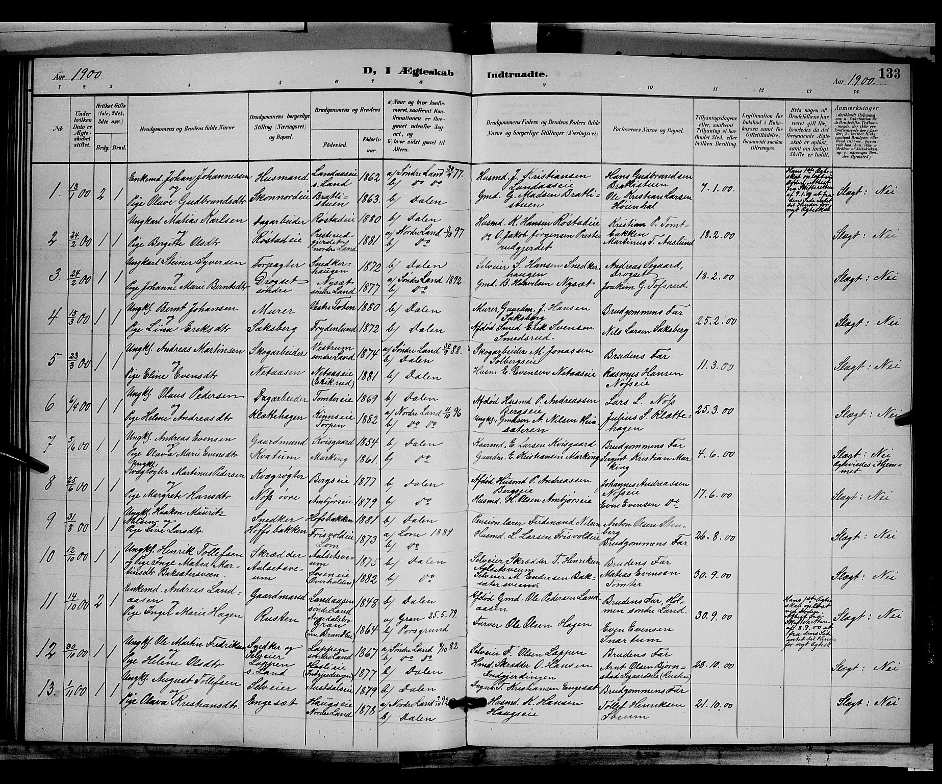 Biri prestekontor, AV/SAH-PREST-096/H/Ha/Hab/L0003: Parish register (copy) no. 3, 1892-1905, p. 133