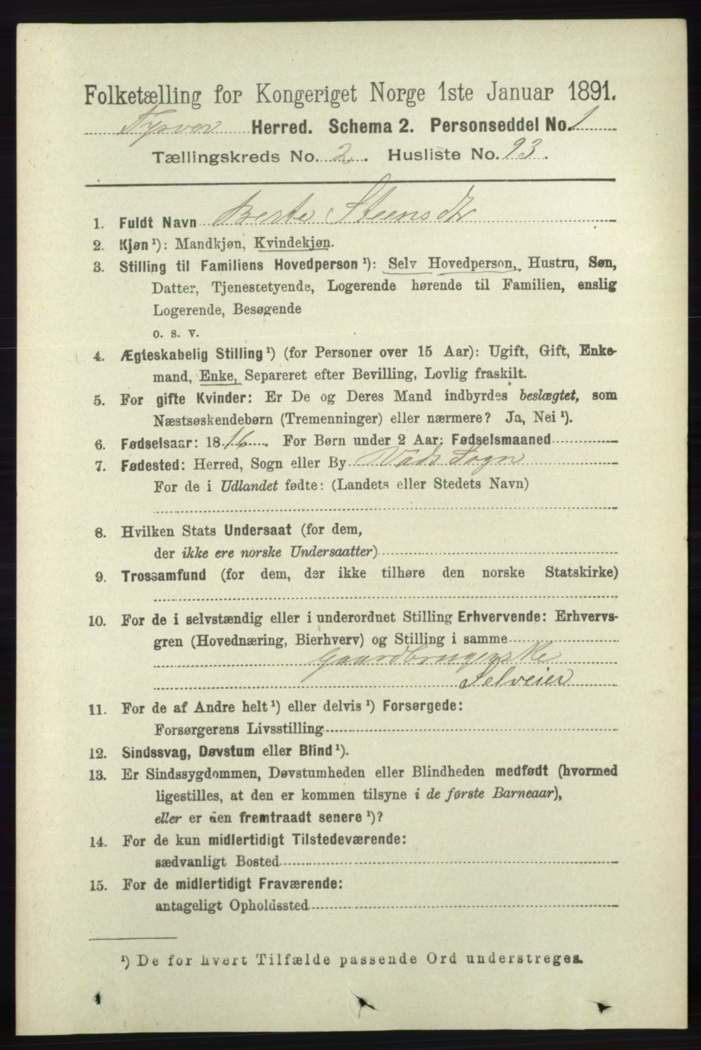 RA, 1891 census for 1146 Tysvær, 1891, p. 1174