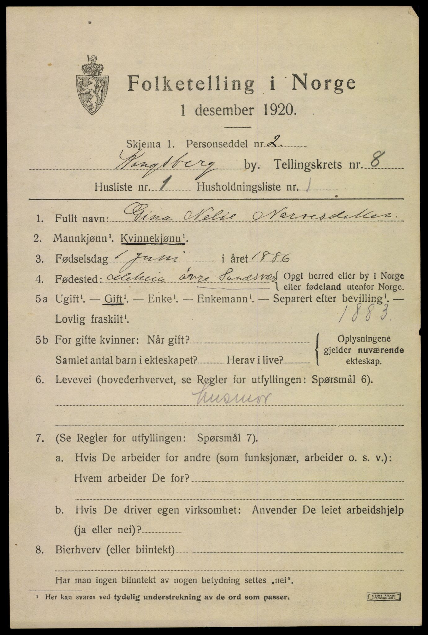 SAKO, 1920 census for Kongsberg, 1920, p. 15782