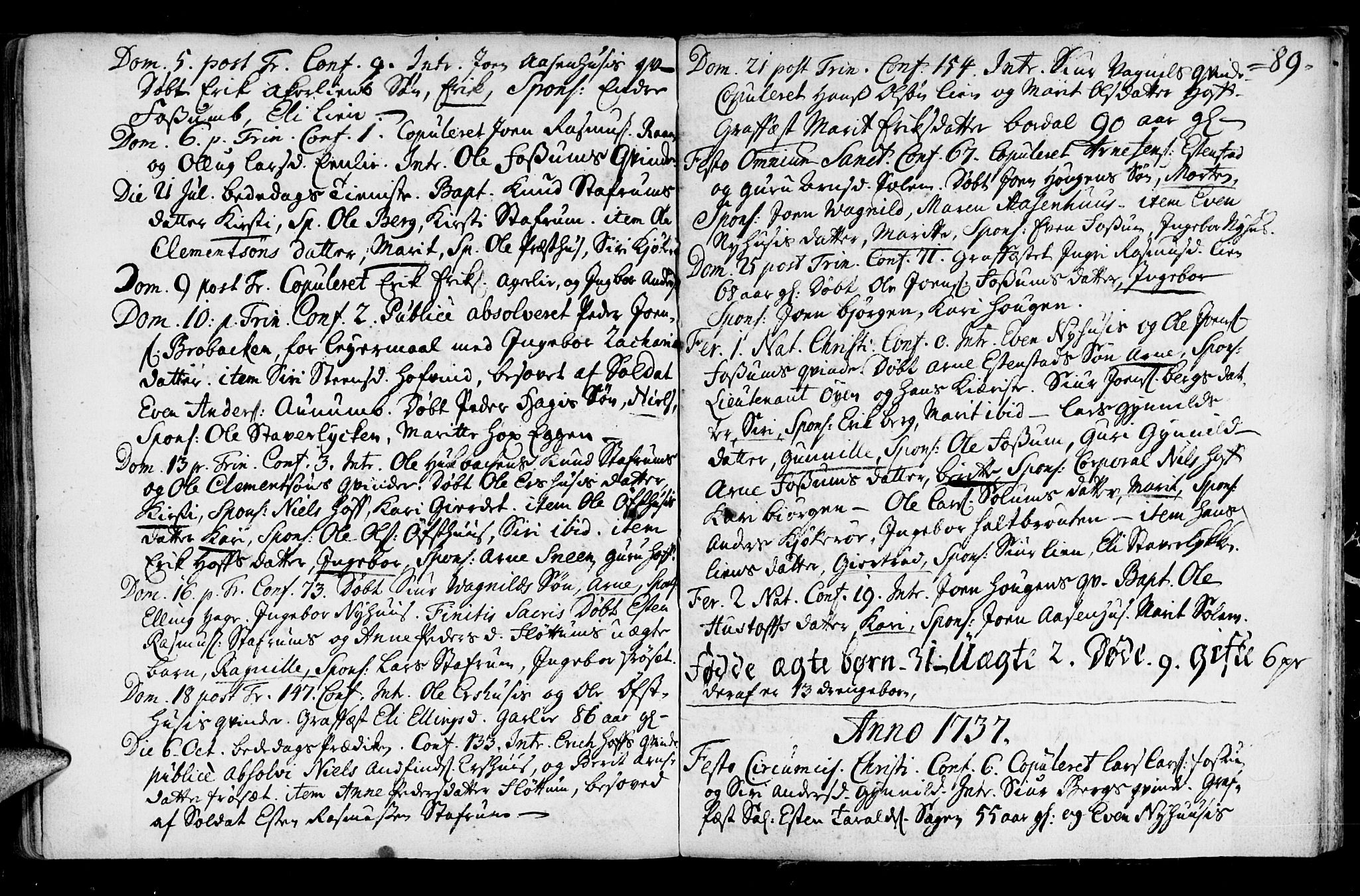 Ministerialprotokoller, klokkerbøker og fødselsregistre - Sør-Trøndelag, SAT/A-1456/689/L1036: Parish register (official) no. 689A01, 1696-1746, p. 89