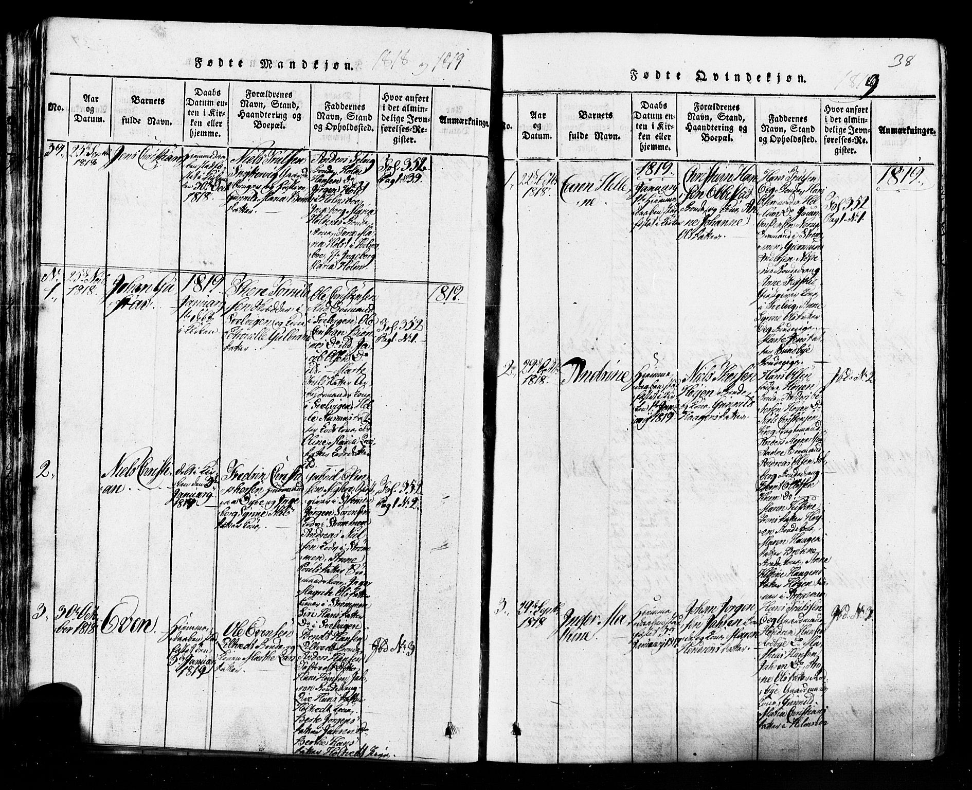 Hurum kirkebøker, SAKO/A-229/G/Ga/L0001: Parish register (copy) no. I 1, 1816-1826, p. 38