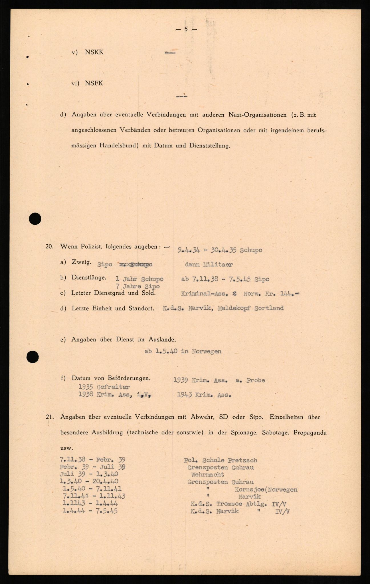 Forsvaret, Forsvarets overkommando II, RA/RAFA-3915/D/Db/L0011: CI Questionaires. Tyske okkupasjonsstyrker i Norge. Tyskere., 1945-1946, p. 59