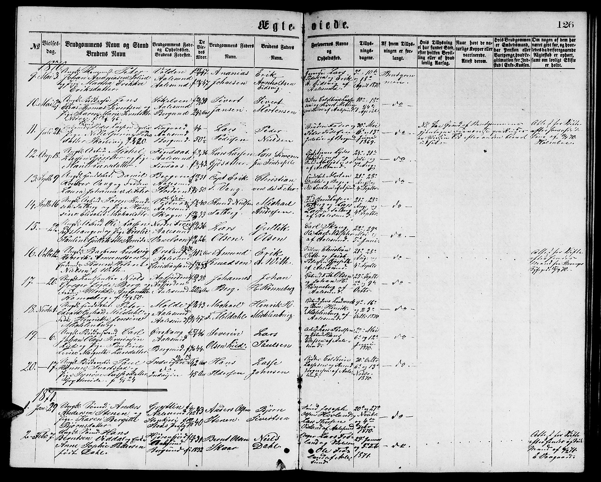 Ministerialprotokoller, klokkerbøker og fødselsregistre - Møre og Romsdal, AV/SAT-A-1454/529/L0465: Parish register (copy) no. 529C02, 1868-1877, p. 126