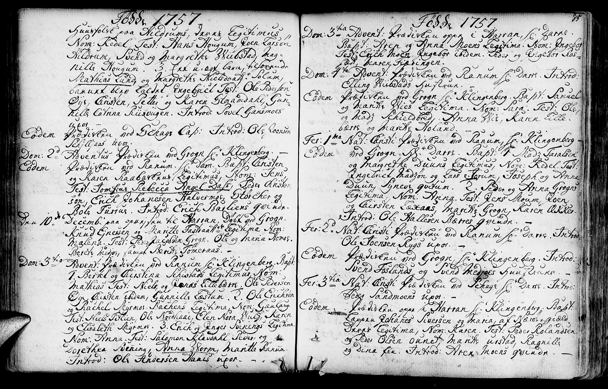 Ministerialprotokoller, klokkerbøker og fødselsregistre - Nord-Trøndelag, SAT/A-1458/764/L0542: Parish register (official) no. 764A02, 1748-1779, p. 85