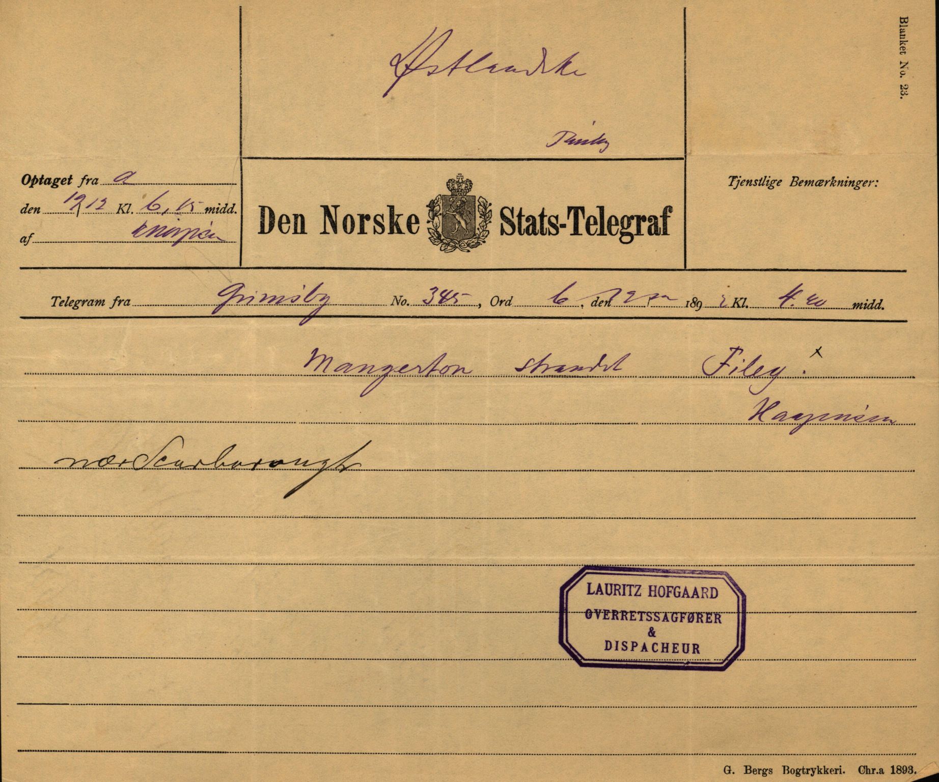 Pa 63 - Østlandske skibsassuranceforening, VEMU/A-1079/G/Ga/L0030/0001: Havaridokumenter / Leif, Korsvei, Margret, Mangerton, Mathilde, Island, Andover, 1893, p. 178