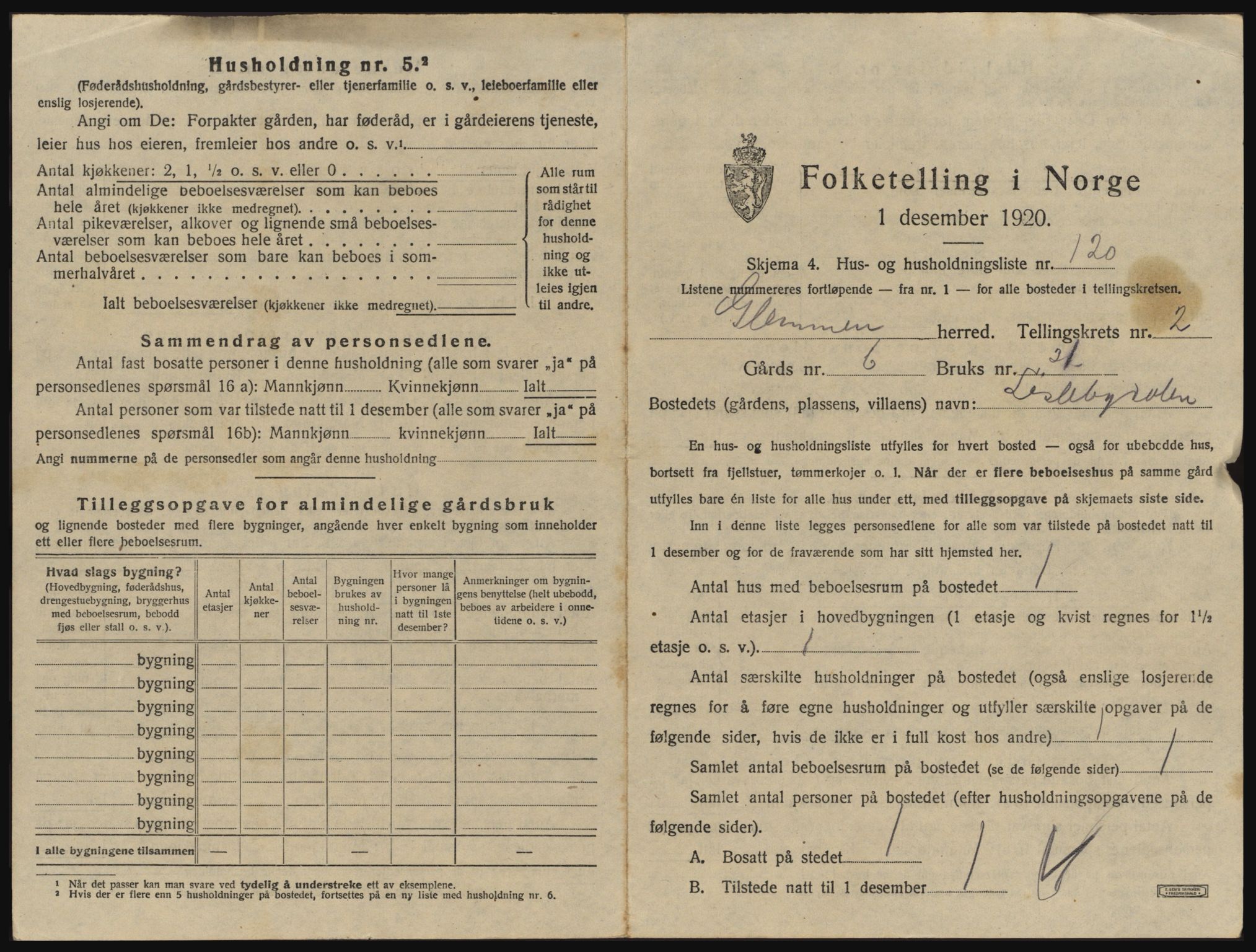 SAO, 1920 census for Glemmen, 1920, p. 439