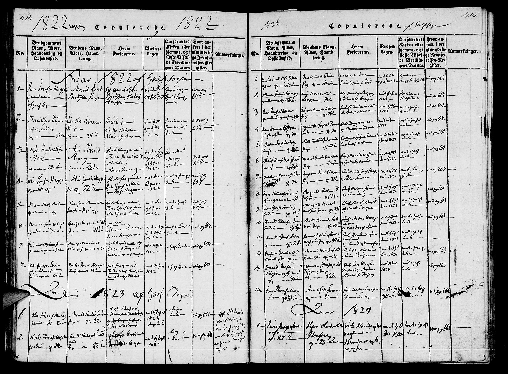 Ministerialprotokoller, klokkerbøker og fødselsregistre - Møre og Romsdal, SAT/A-1454/592/L1023: Parish register (official) no. 592A02, 1820-1830, p. 414-415