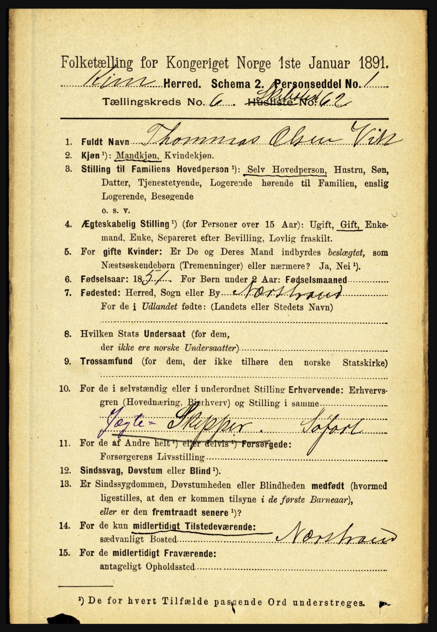 RA, 1891 census for 1437 Kinn, 1891, p. 2611