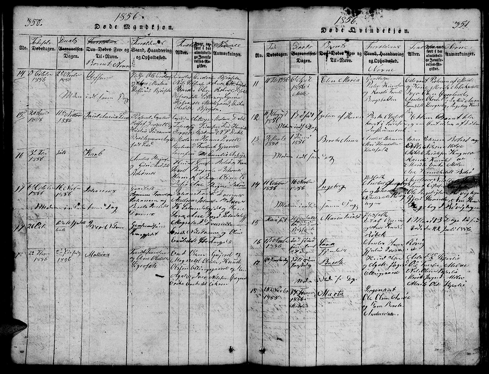 Ministerialprotokoller, klokkerbøker og fødselsregistre - Møre og Romsdal, AV/SAT-A-1454/555/L0665: Parish register (copy) no. 555C01, 1818-1868, p. 350-351