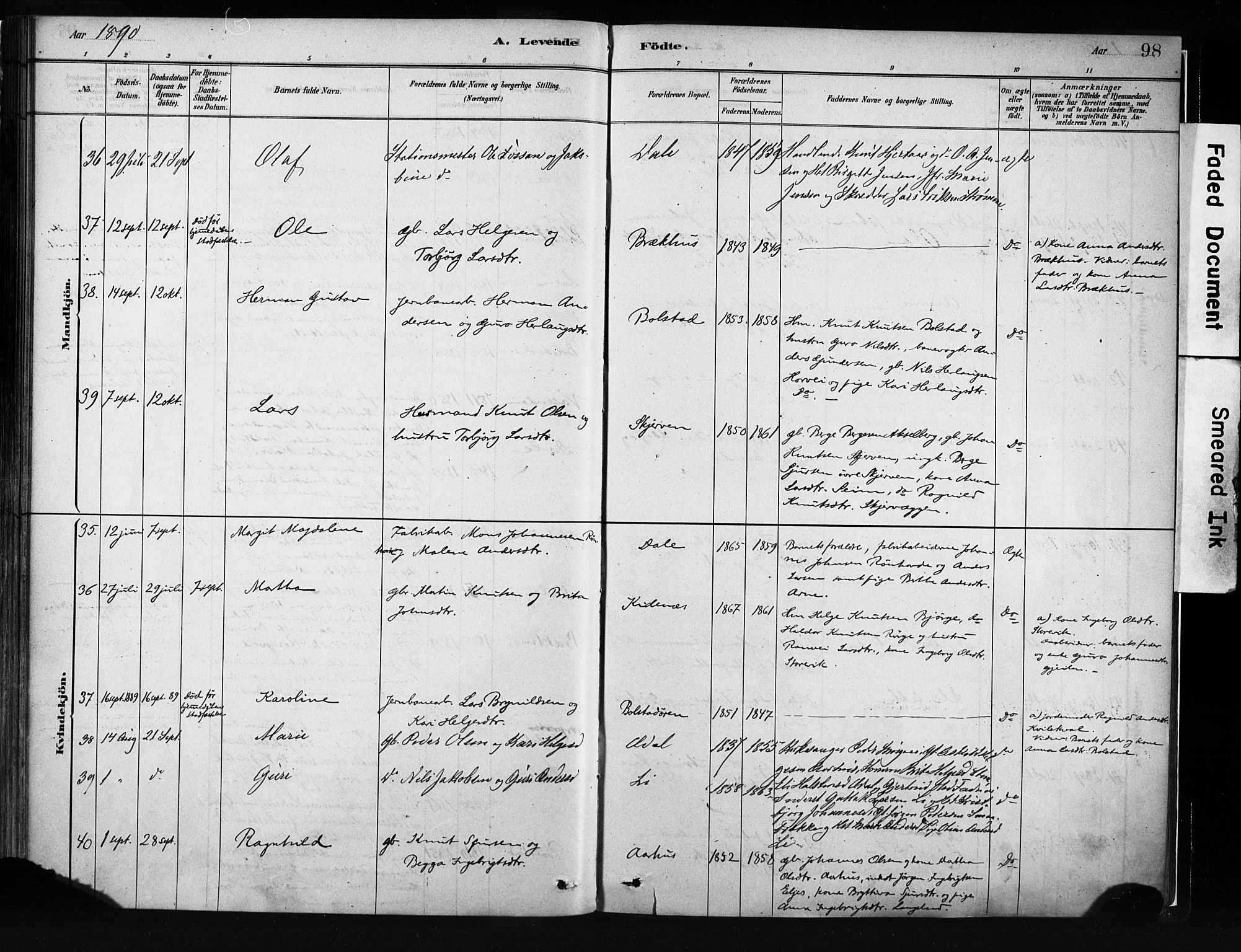 Evanger sokneprestembete, SAB/A-99924: Parish register (official) no. A 1, 1877-1899, p. 98
