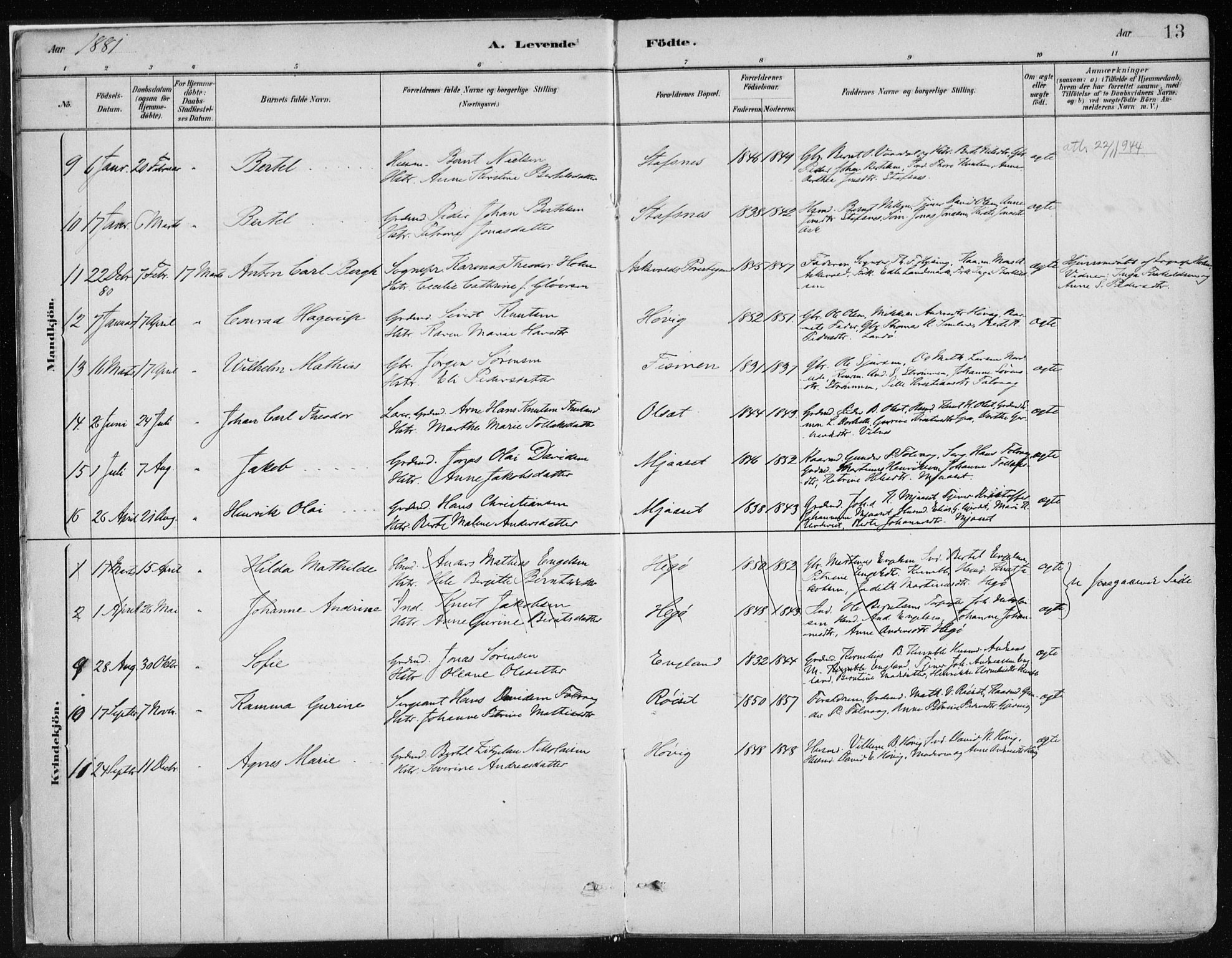 Askvoll sokneprestembete, AV/SAB-A-79501/H/Haa/Haab/L0002: Parish register (official) no. B 2, 1879-1909, p. 13