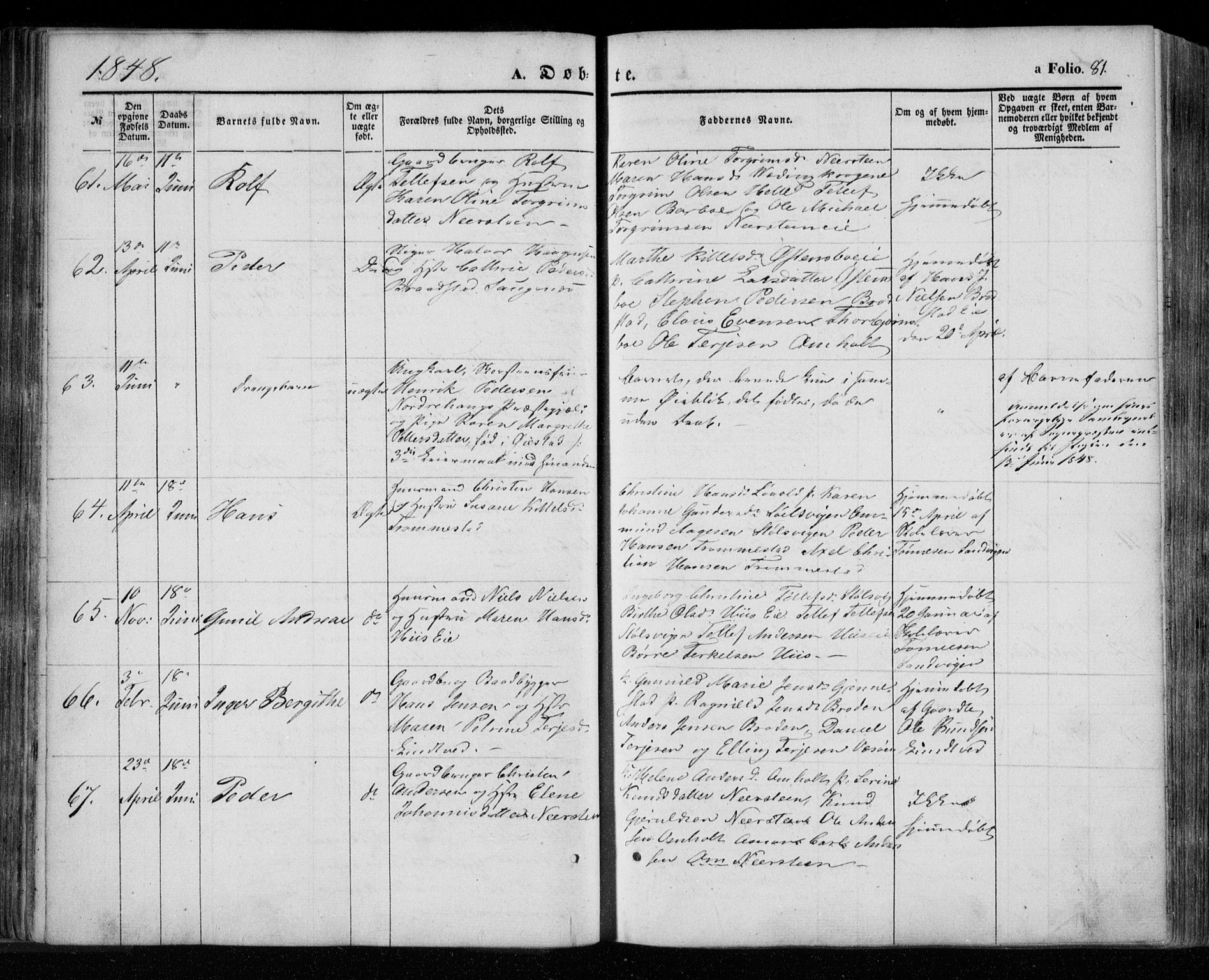 Øyestad sokneprestkontor, SAK/1111-0049/F/Fa/L0014: Parish register (official) no. A 14, 1843-1856, p. 81