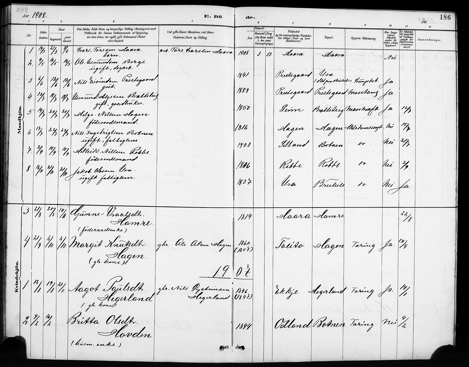 Røldal sokneprestembete, SAB/A-100247: Parish register (copy) no. A 3, 1887-1917, p. 186