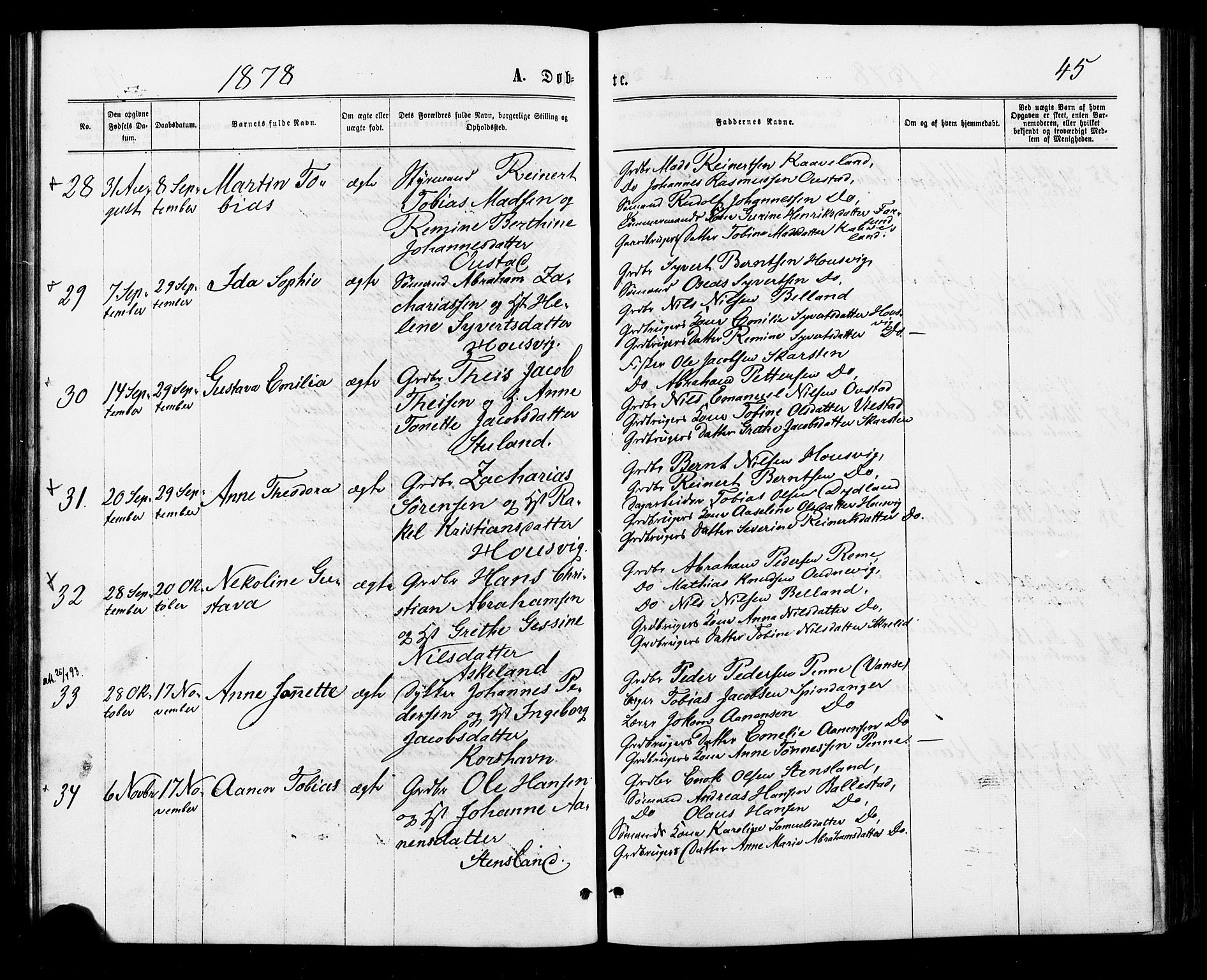 Lyngdal sokneprestkontor, AV/SAK-1111-0029/F/Fa/Faa/L0003: Parish register (official) no. A 3, 1871-1882, p. 45