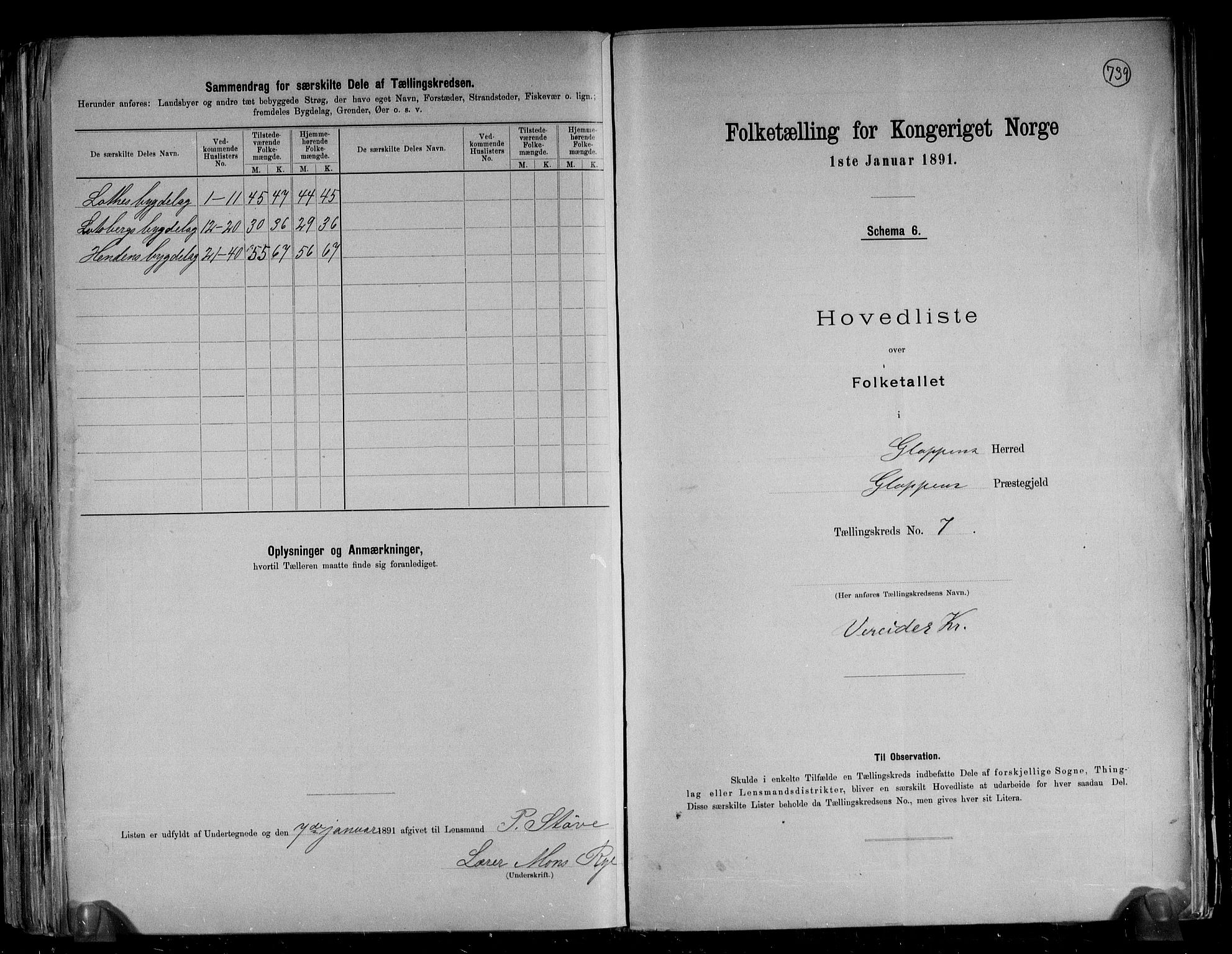 RA, 1891 census for 1445 Gloppen, 1891, p. 21