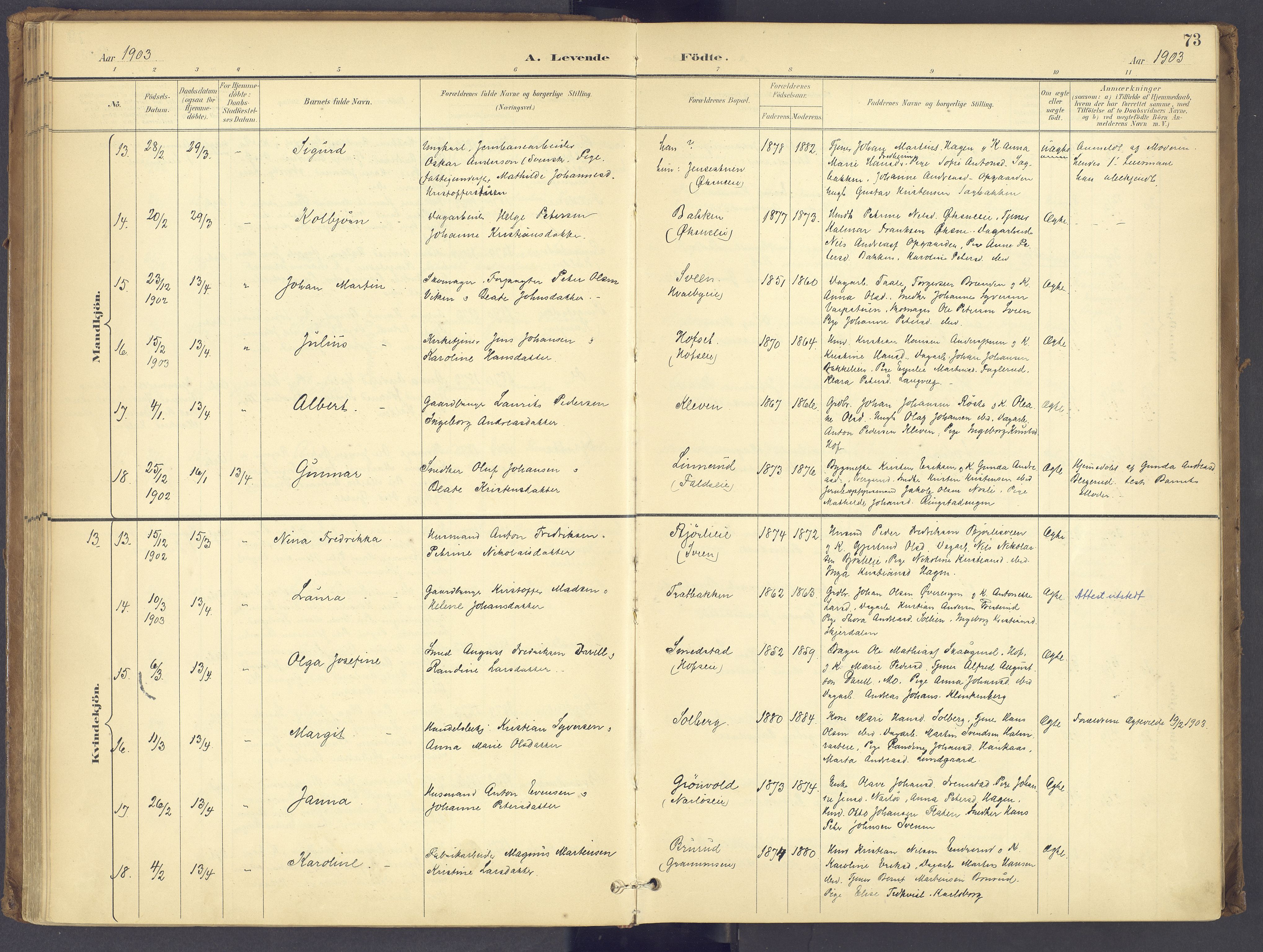 Søndre Land prestekontor, AV/SAH-PREST-122/K/L0006: Parish register (official) no. 6, 1895-1904, p. 73