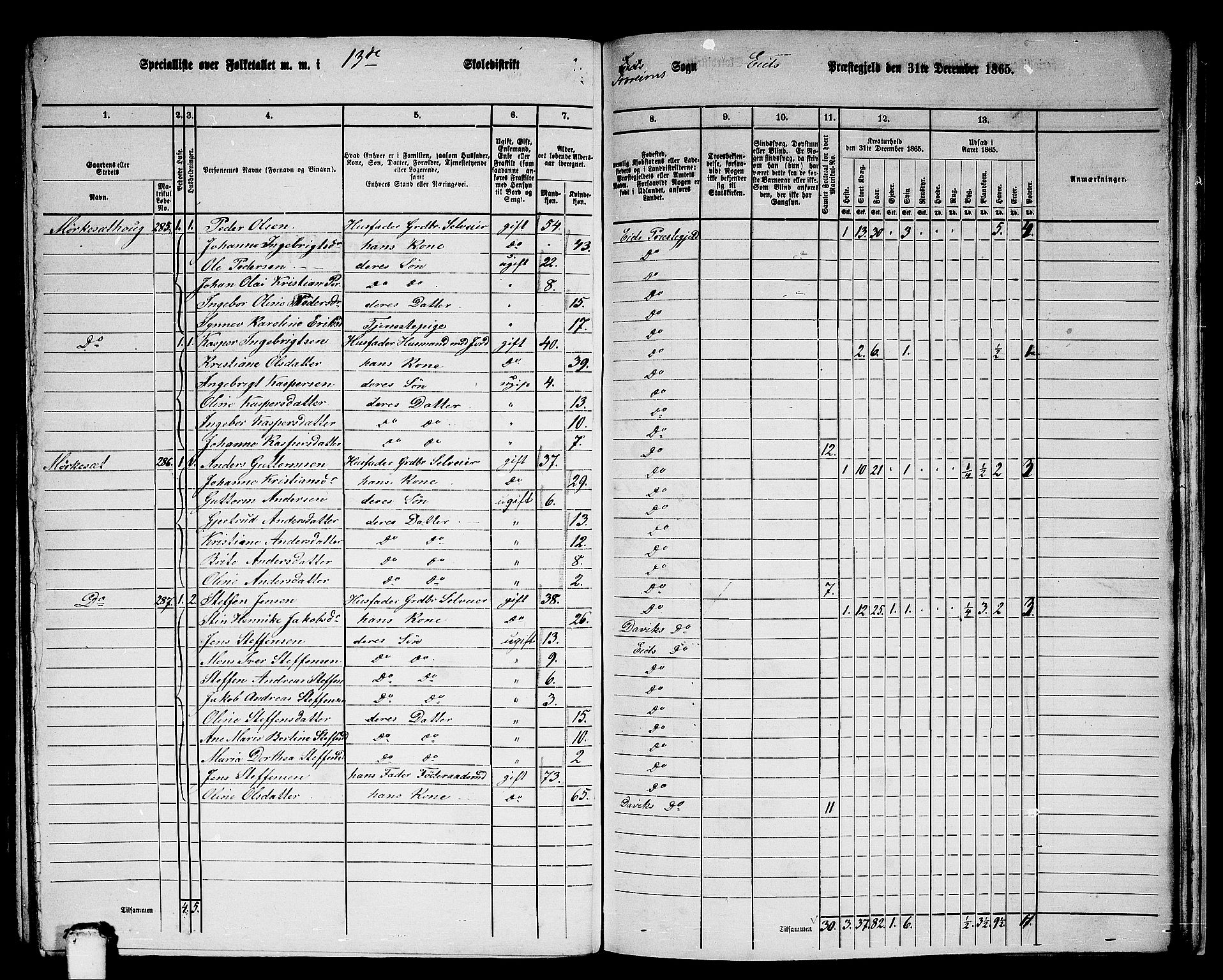RA, 1865 census for Eid, 1865, p. 189