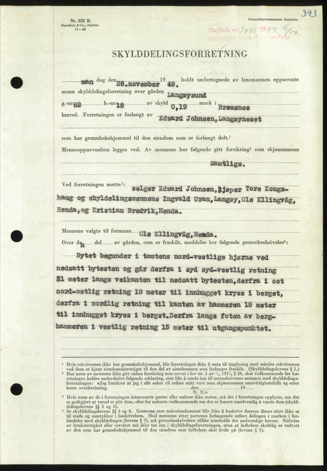 Nordmøre sorenskriveri, AV/SAT-A-4132/1/2/2Ca: Mortgage book no. A113, 1949-1950, Diary no: : 3488/1949