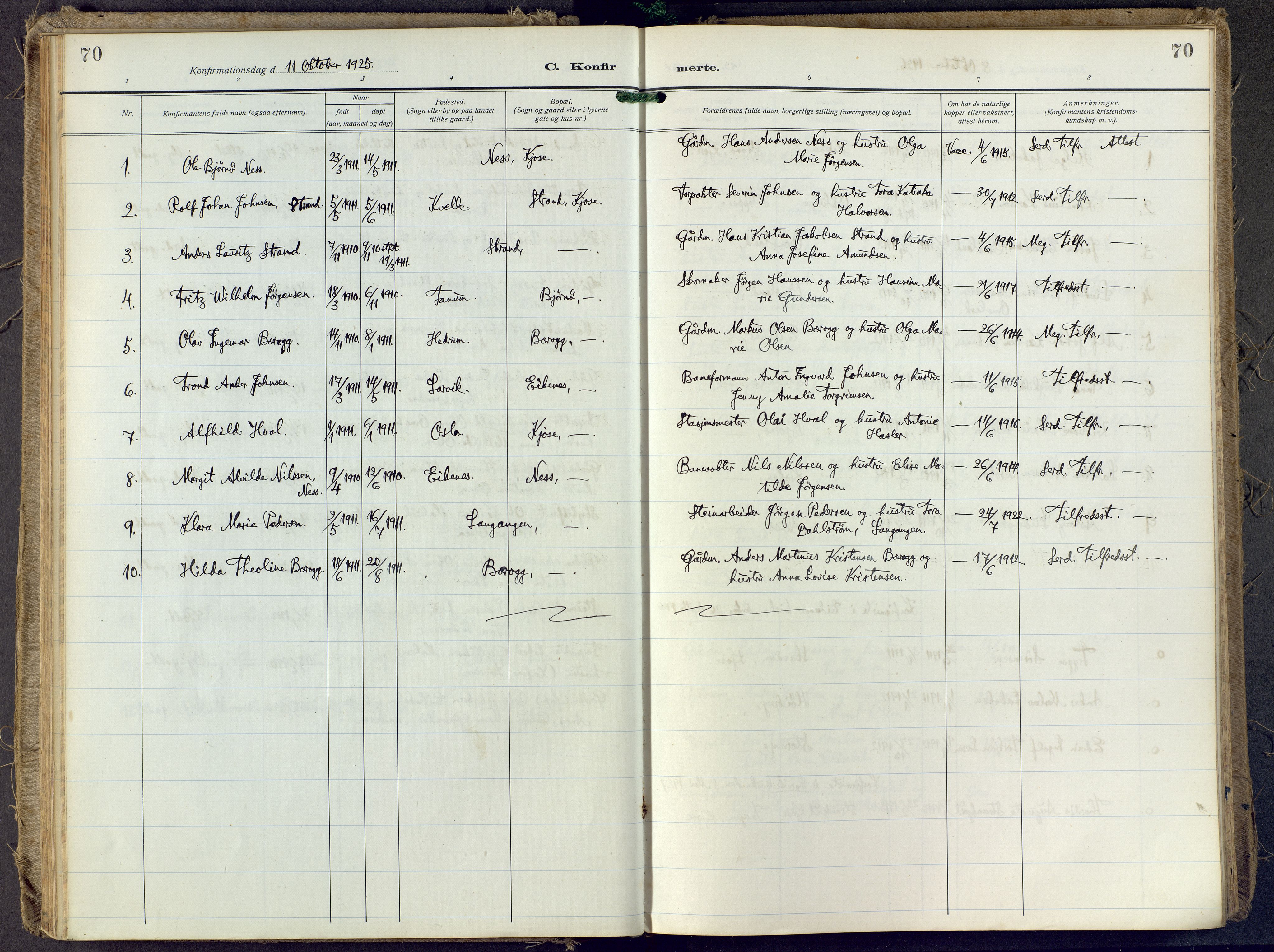 Brunlanes kirkebøker, SAKO/A-342/F/Fd/L0002: Parish register (official) no. IV 2, 1918-1958, p. 70