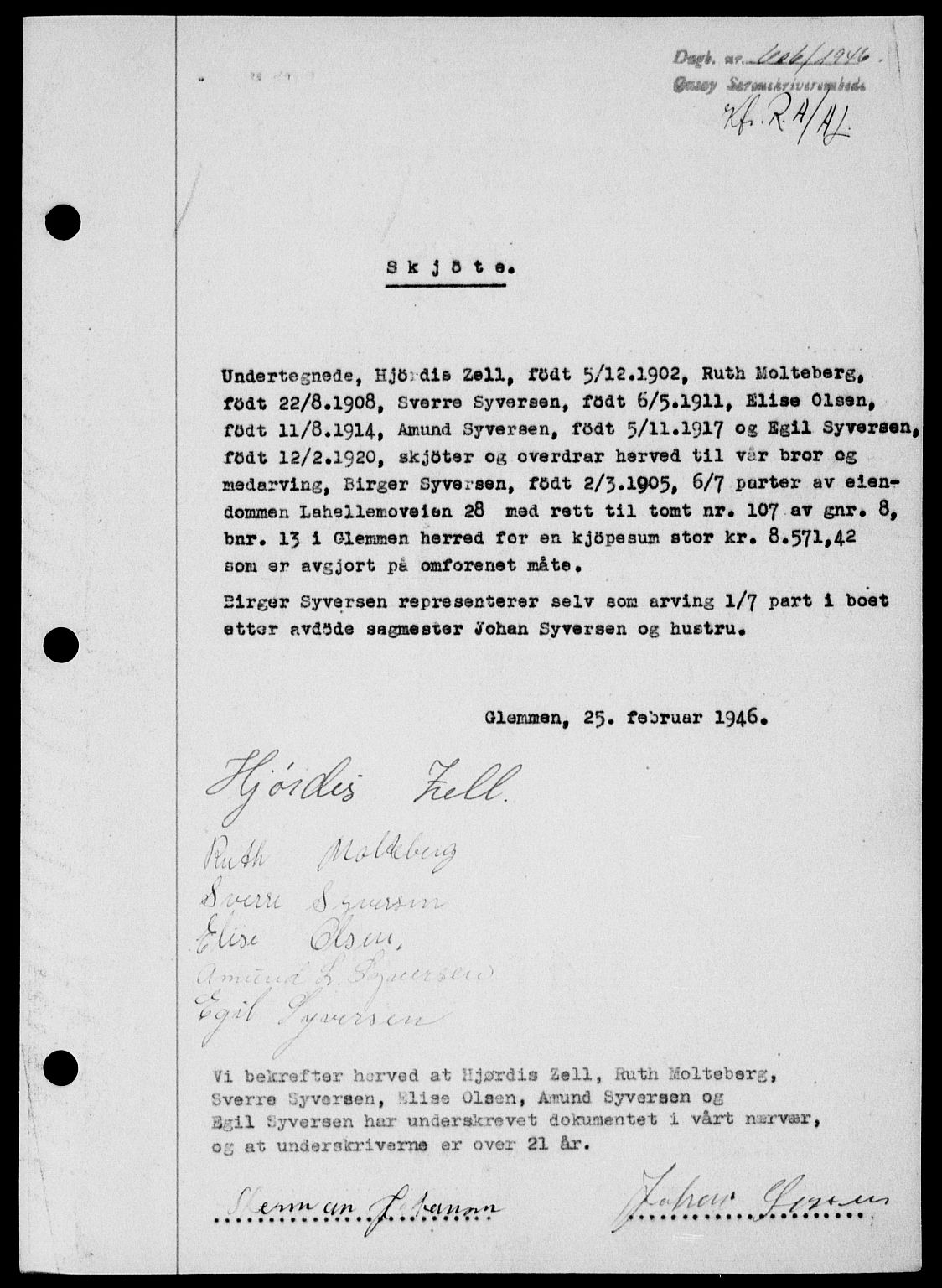 Onsøy sorenskriveri, SAO/A-10474/G/Ga/Gab/L0015: Mortgage book no. II A-15, 1945-1946, Diary no: : 606/1946