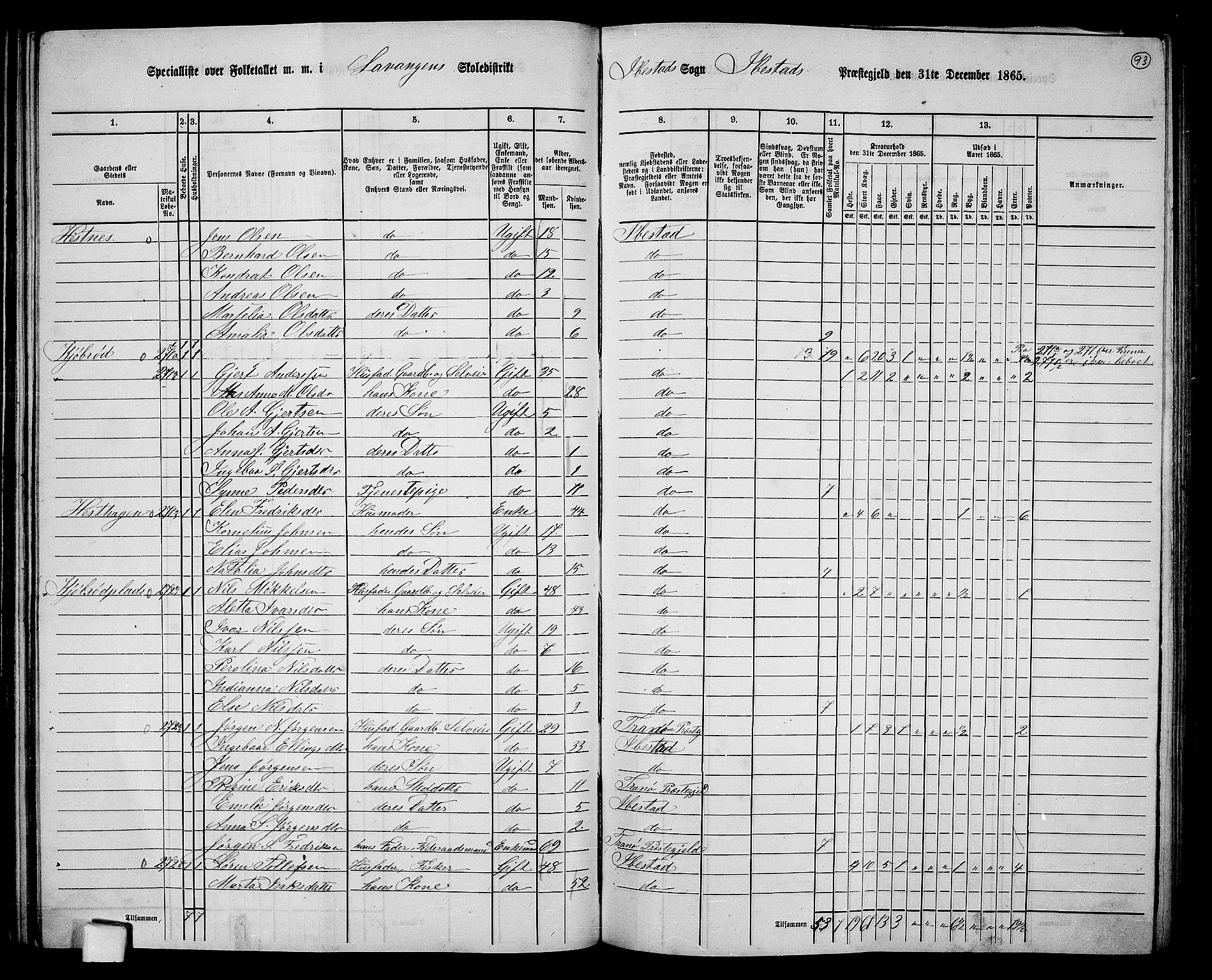 RA, 1865 census for Ibestad, 1865, p. 88