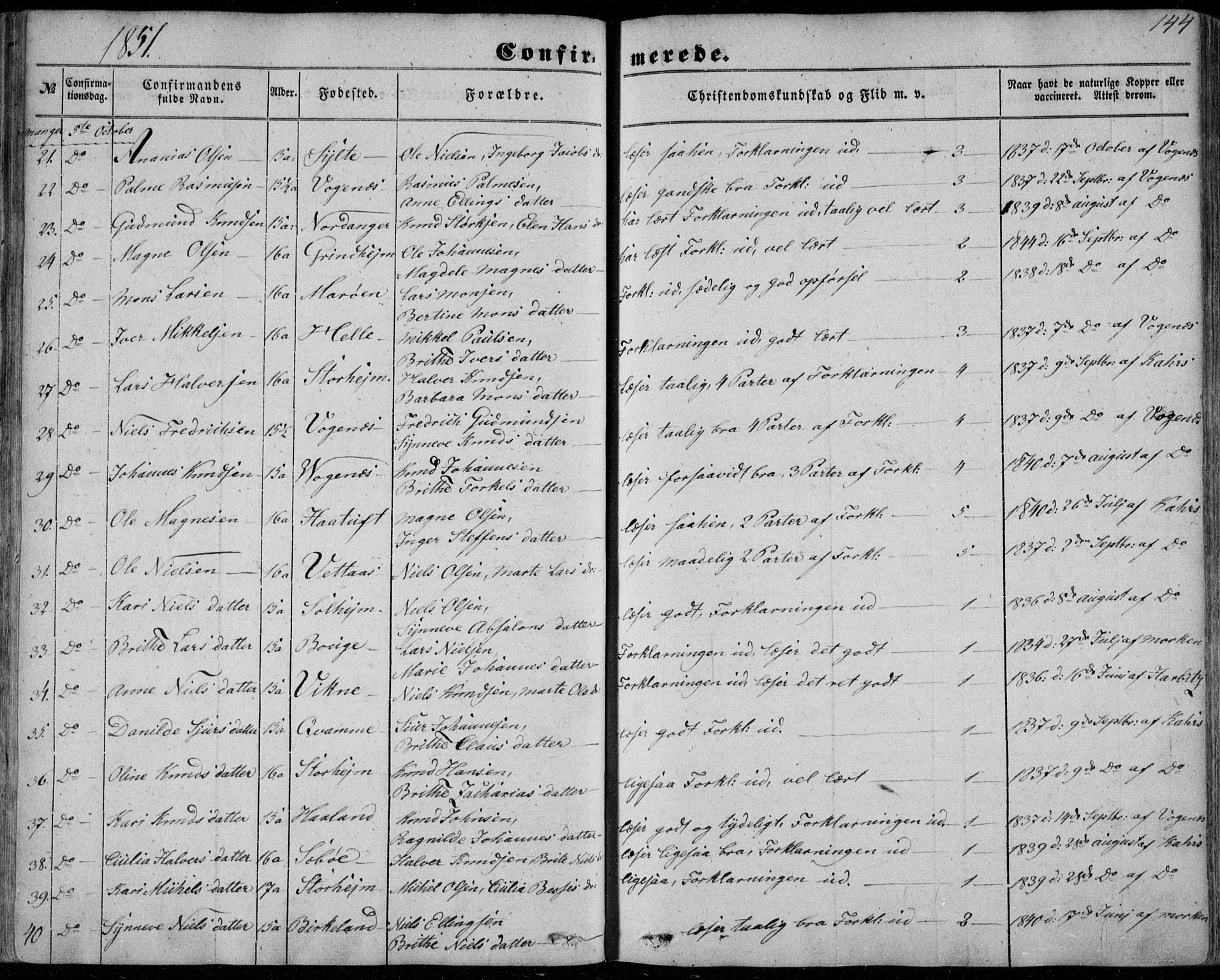 Manger sokneprestembete, SAB/A-76801/H/Haa: Parish register (official) no. A 6, 1849-1859, p. 144