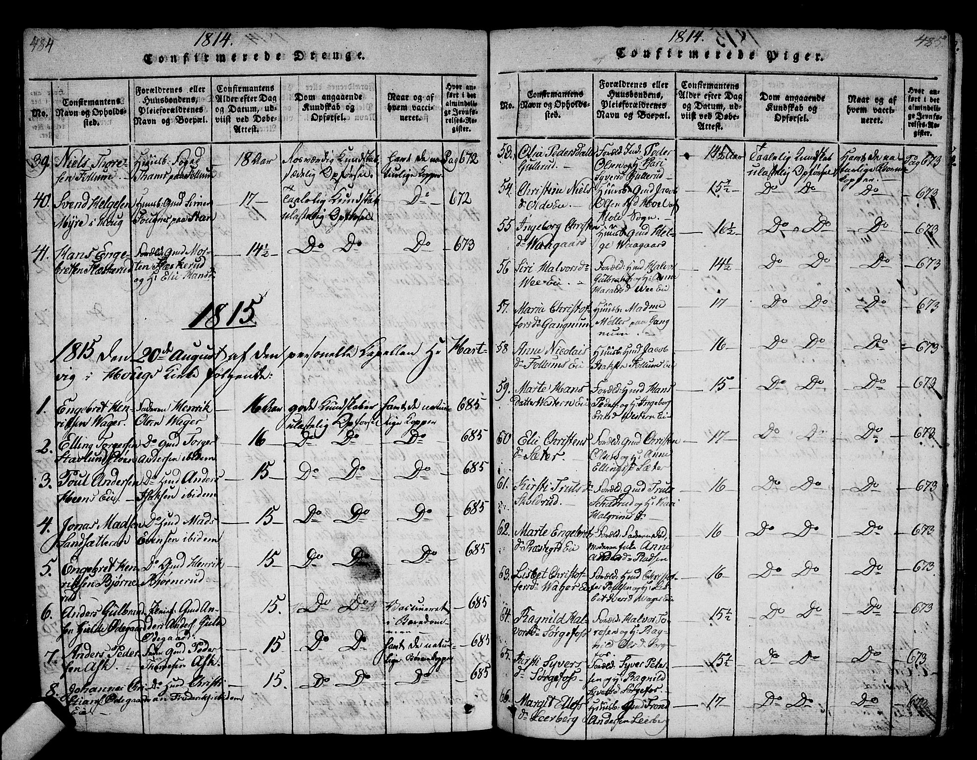 Norderhov kirkebøker, SAKO/A-237/F/Fa/L0008: Parish register (official) no. 8, 1814-1833, p. 484-485