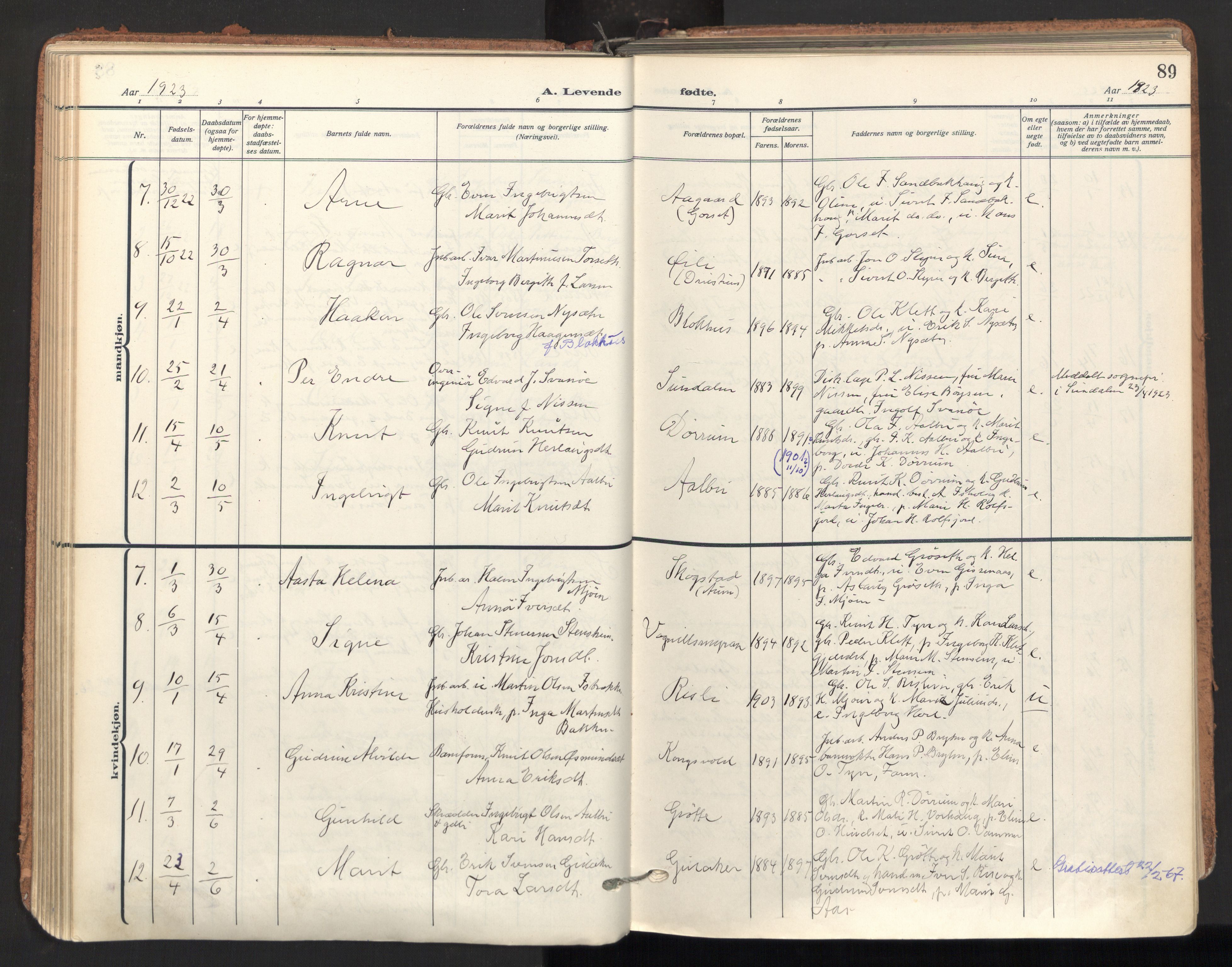 Ministerialprotokoller, klokkerbøker og fødselsregistre - Sør-Trøndelag, AV/SAT-A-1456/678/L0909: Parish register (official) no. 678A17, 1912-1930, p. 89