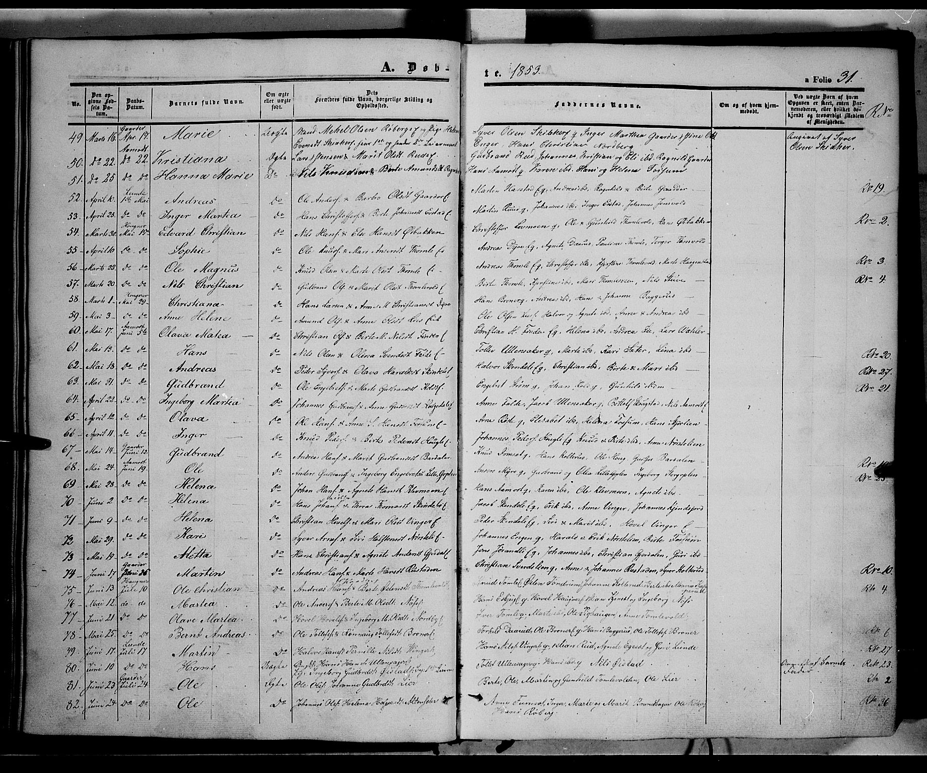 Land prestekontor, AV/SAH-PREST-120/H/Ha/Haa/L0010: Parish register (official) no. 10, 1847-1859, p. 31