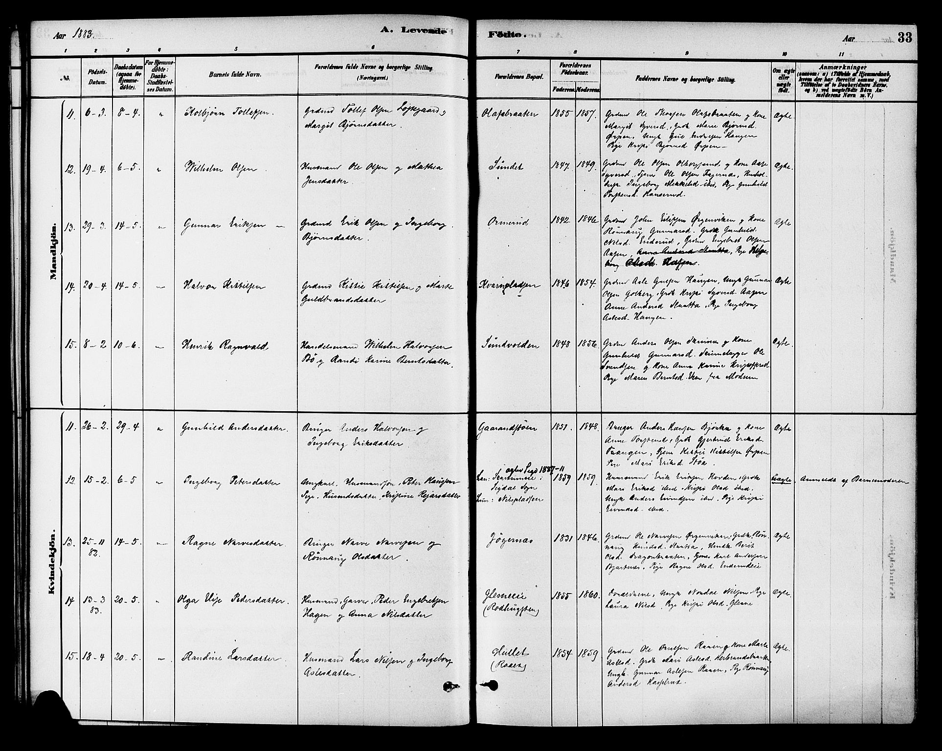 Krødsherad kirkebøker, AV/SAKO-A-19/G/Ga/L0001: Parish register (copy) no. 1, 1879-1893, p. 33