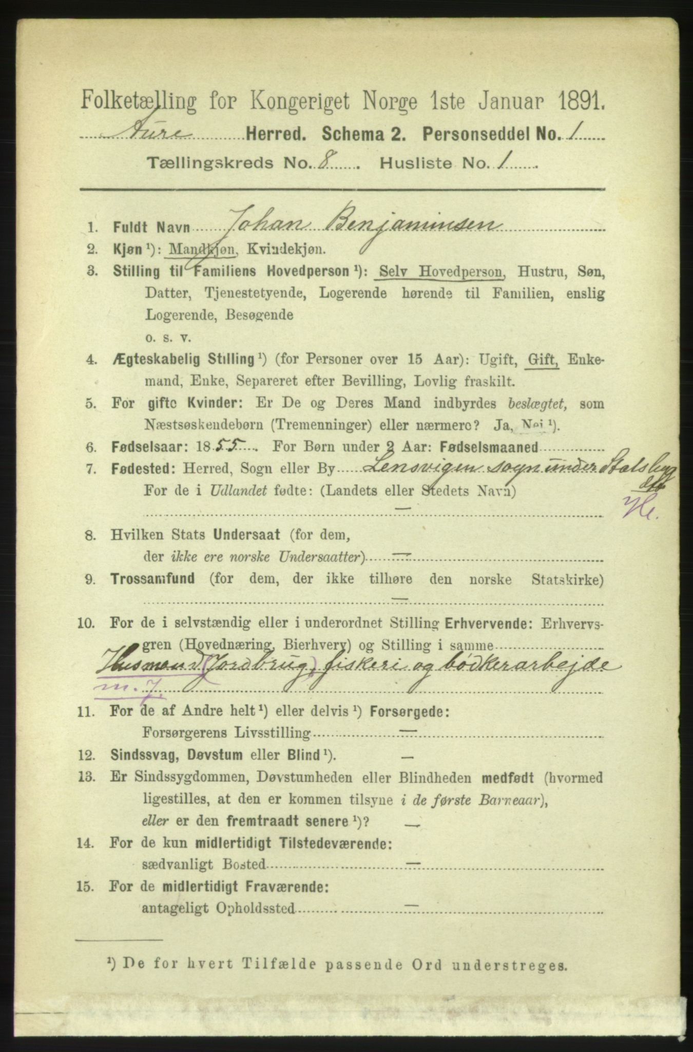 RA, 1891 census for 1569 Aure, 1891, p. 4297