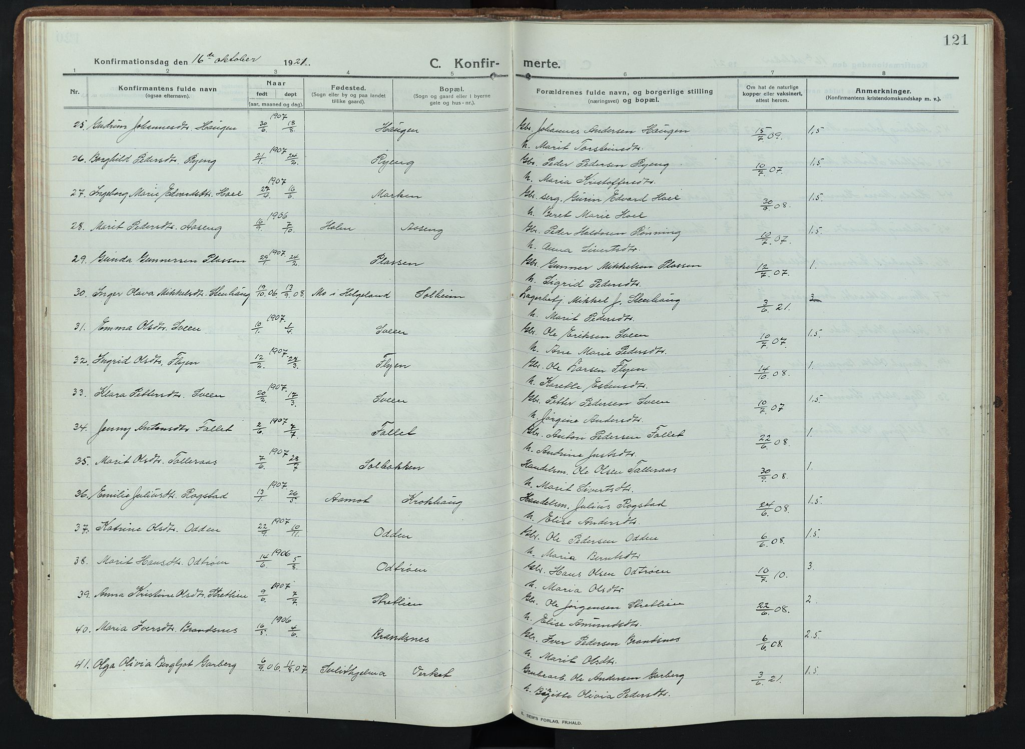 Alvdal prestekontor, AV/SAH-PREST-060/H/Ha/Haa/L0005: Parish register (official) no. 5, 1913-1930, p. 121