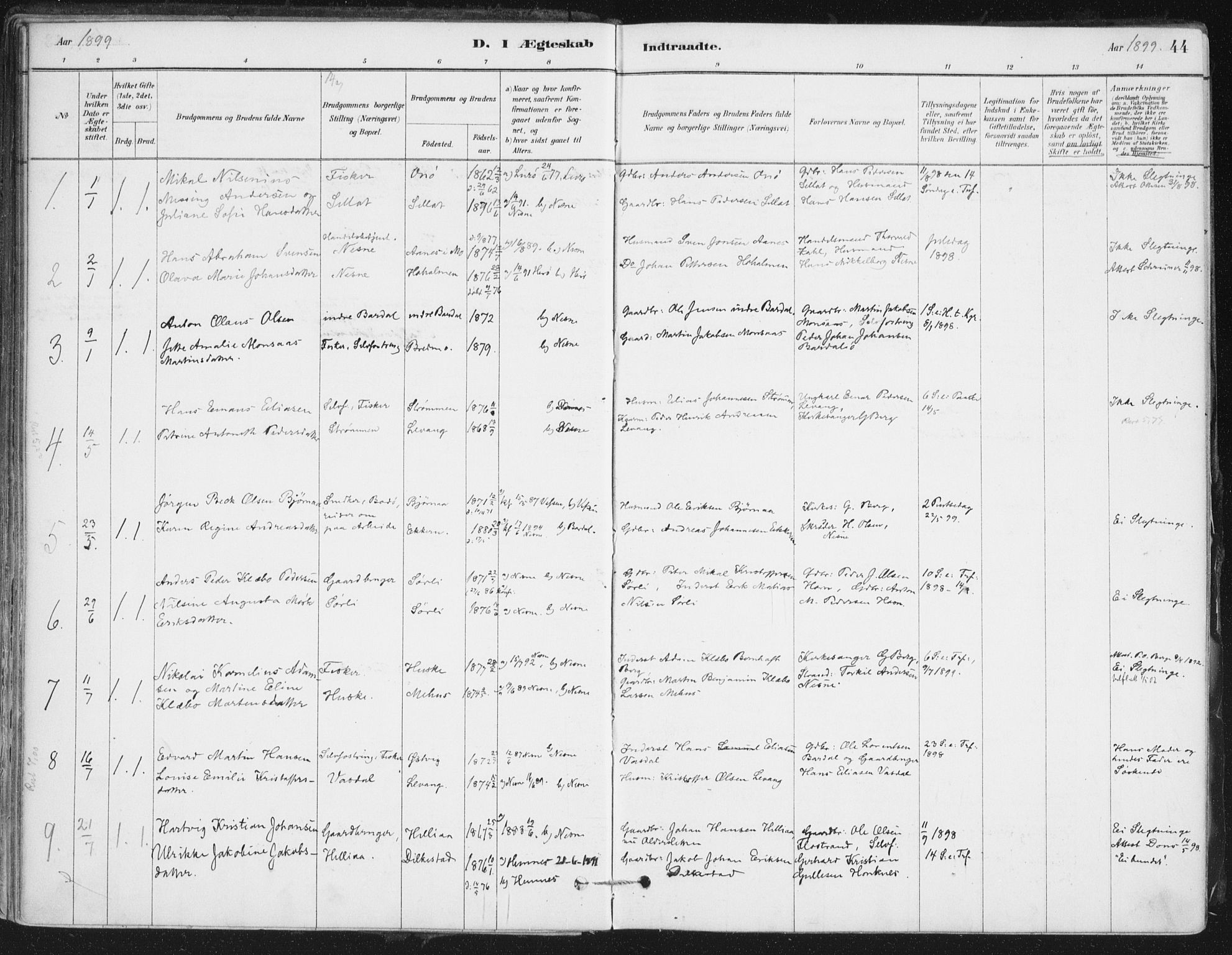 Ministerialprotokoller, klokkerbøker og fødselsregistre - Nordland, AV/SAT-A-1459/838/L0553: Parish register (official) no. 838A11, 1880-1910, p. 44