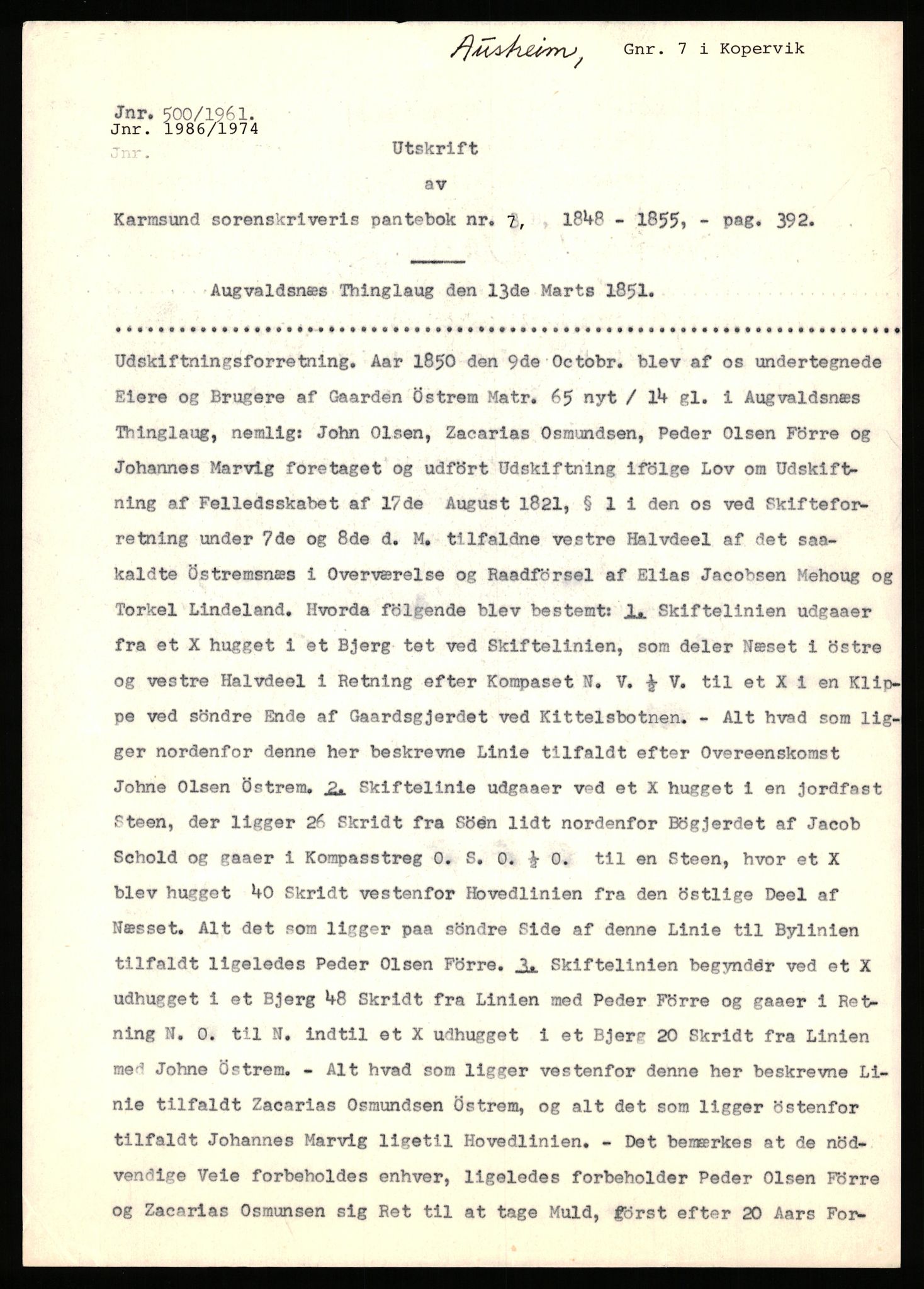 Statsarkivet i Stavanger, AV/SAST-A-101971/03/Y/Yj/L0005: Avskrifter sortert etter gårdsnavn: Austreim - Avinskei, 1750-1930, p. 18