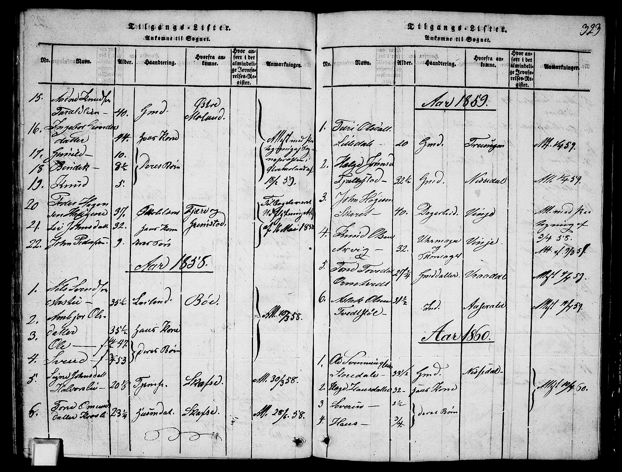 Fyresdal kirkebøker, AV/SAKO-A-263/G/Ga/L0003: Parish register (copy) no. I 3, 1815-1863, p. 323