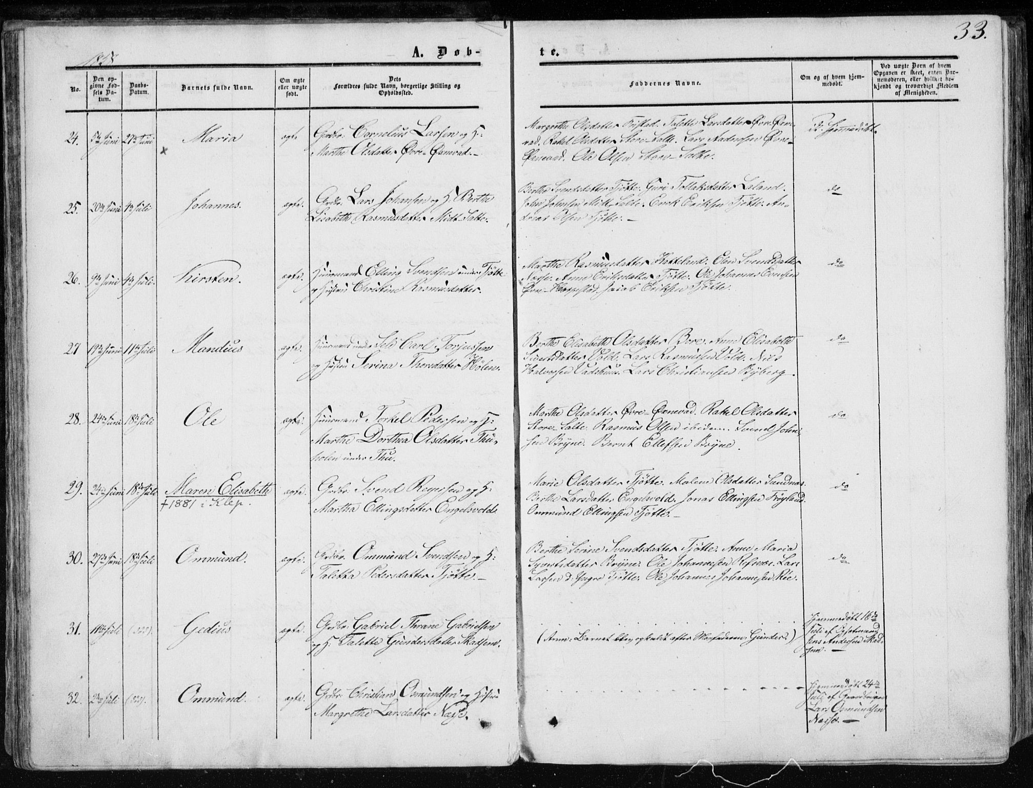 Klepp sokneprestkontor, AV/SAST-A-101803/001/3/30BA/L0005: Parish register (official) no. A 5, 1853-1870, p. 33