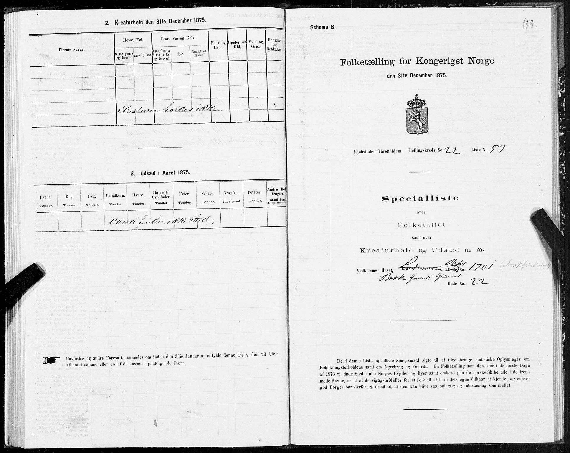 SAT, 1875 census for 1601 Trondheim, 1875, p. 12109