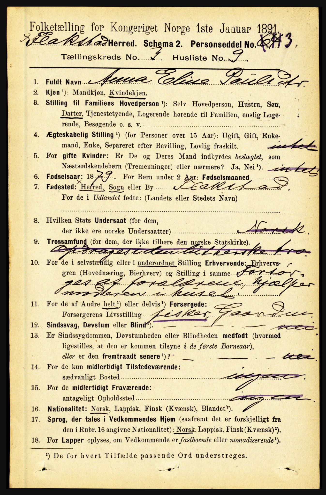 RA, 1891 census for 1859 Flakstad, 1891, p. 1362