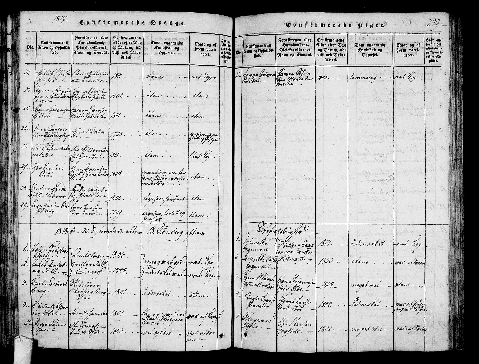 Sandar kirkebøker, AV/SAKO-A-243/F/Fa/L0004: Parish register (official) no. 4, 1814-1832, p. 249