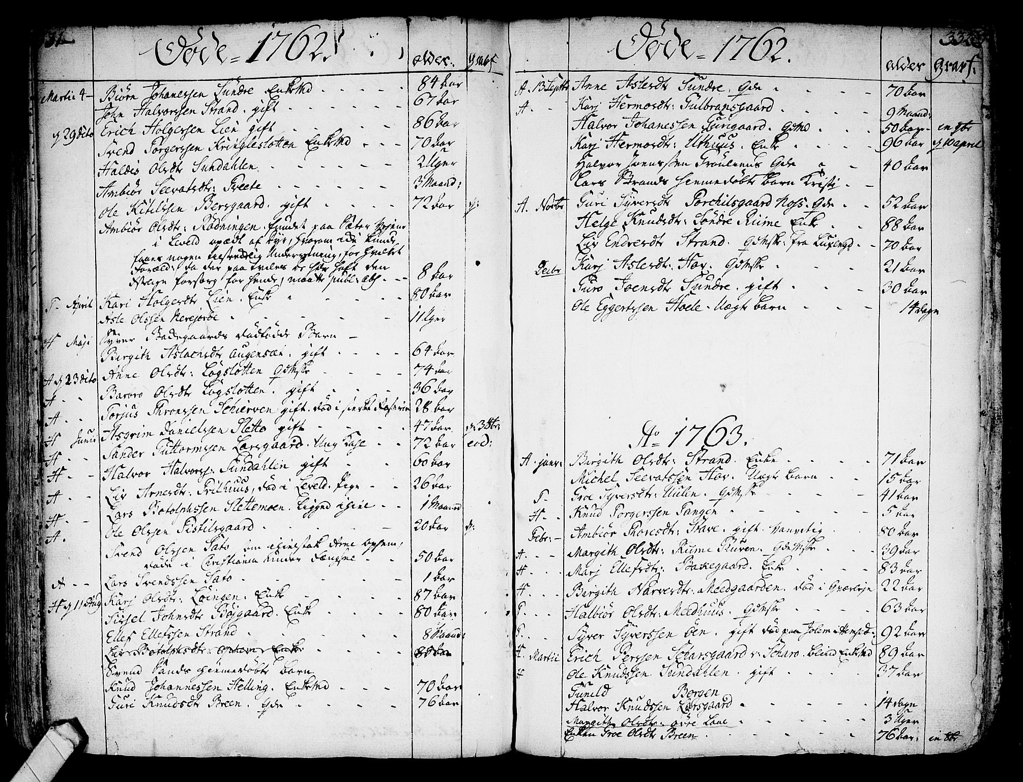 Ål kirkebøker, AV/SAKO-A-249/F/Fa/L0001: Parish register (official) no. I 1, 1744-1769, p. 331-332
