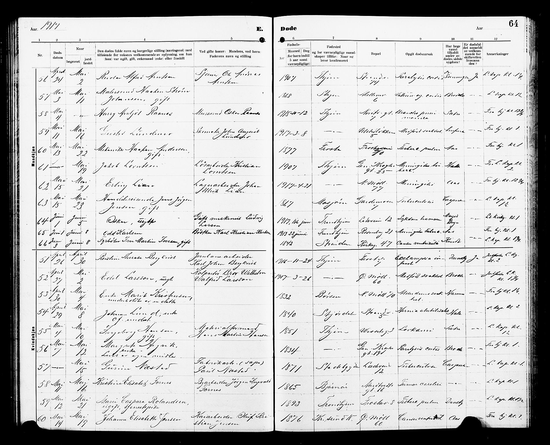 Ministerialprotokoller, klokkerbøker og fødselsregistre - Sør-Trøndelag, AV/SAT-A-1456/605/L0257: Parish register (copy) no. 605C04, 1916-1922, p. 64