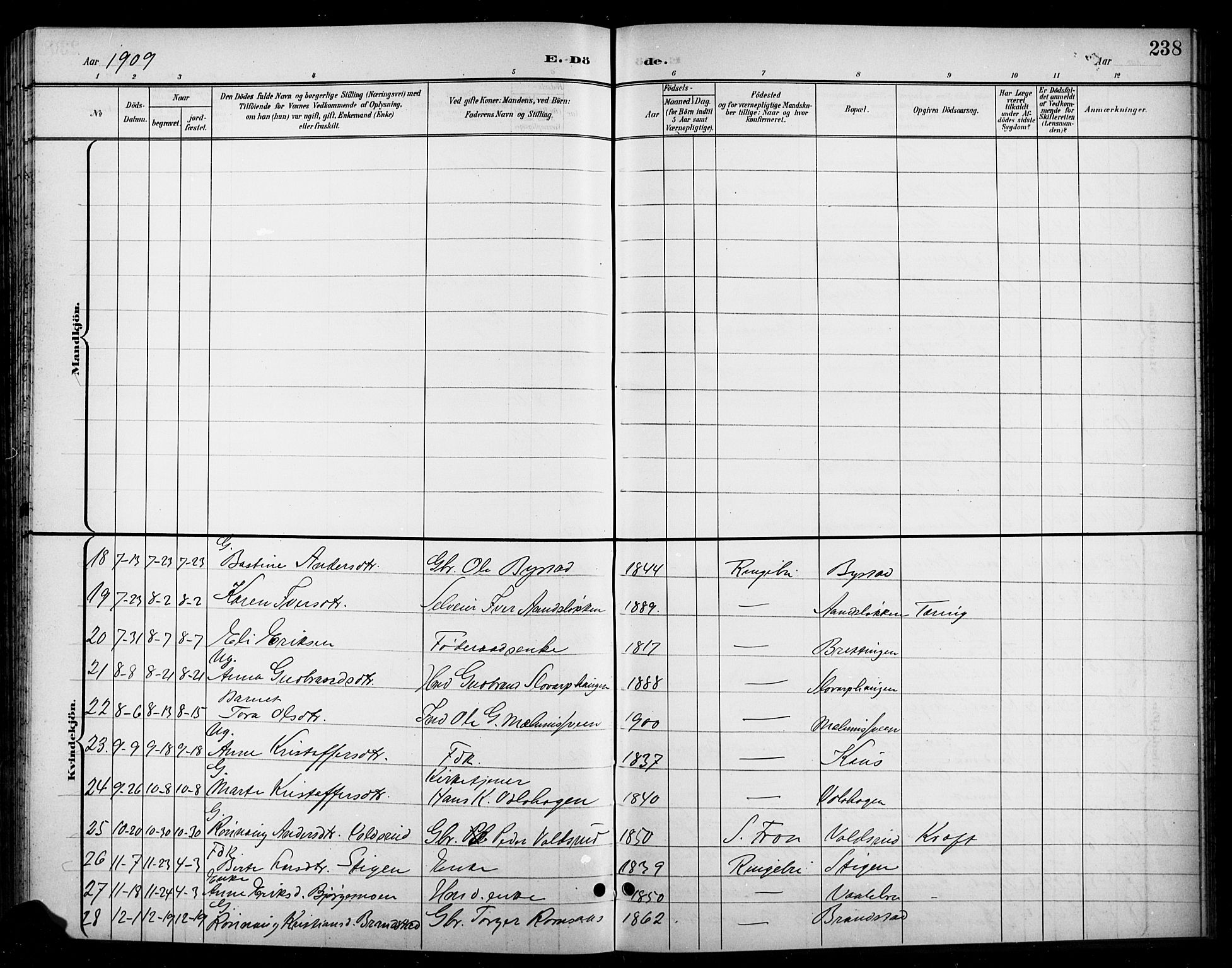 Ringebu prestekontor, SAH/PREST-082/H/Ha/Hab/L0009: Parish register (copy) no. 9, 1899-1921, p. 238