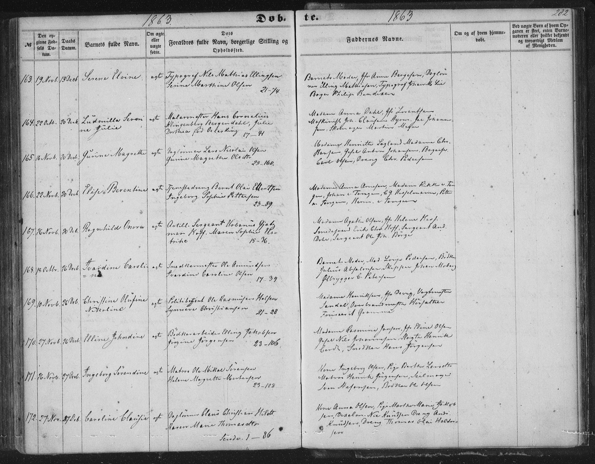 Korskirken sokneprestembete, SAB/A-76101/H/Haa/L0018: Parish register (official) no. B 4, 1857-1866, p. 282