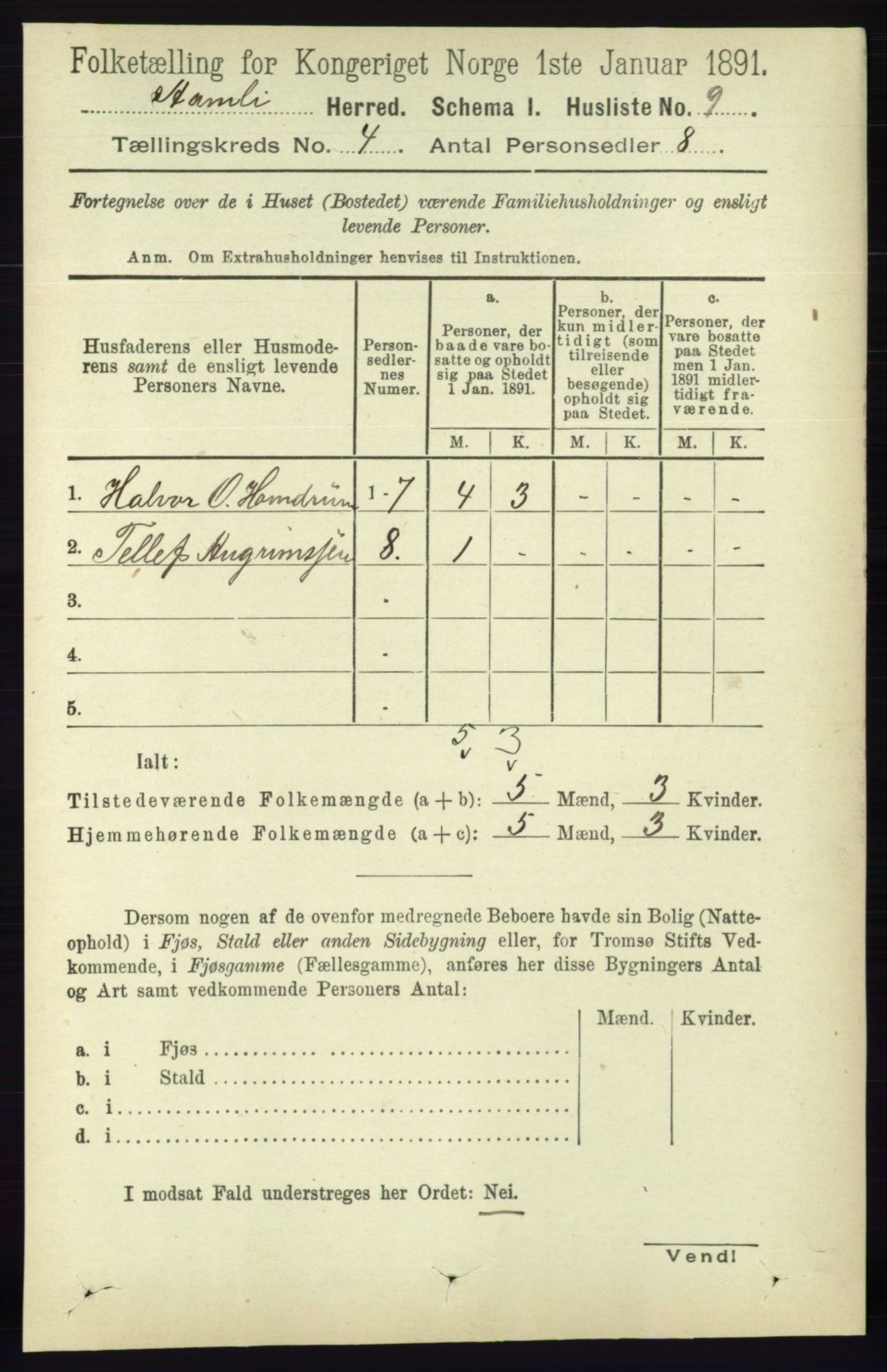 RA, 1891 census for 0929 Åmli, 1891, p. 419