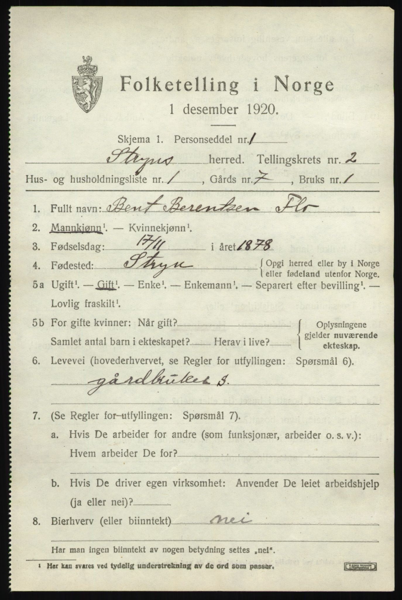 SAB, 1920 census for Stryn, 1920, p. 1074